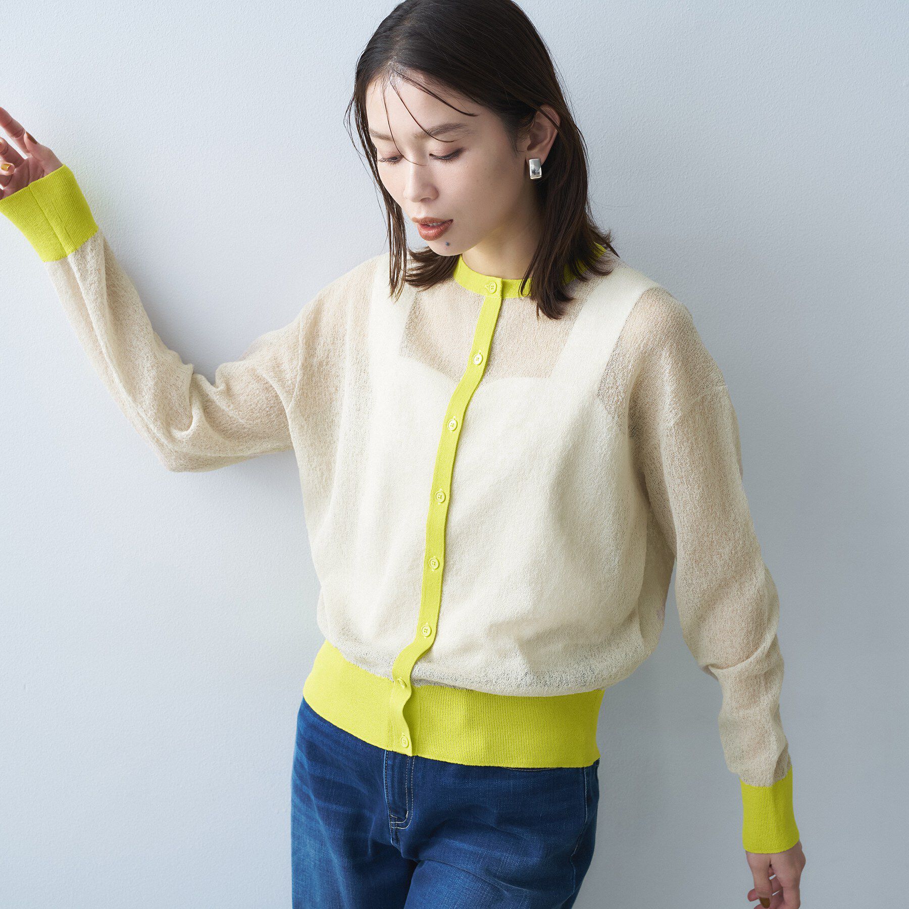 UNTITLED「シアーニットカーディガン」|カーディガン|