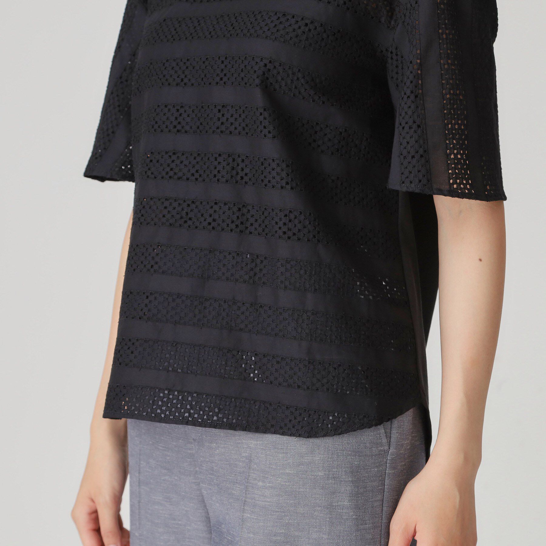 COUP DE CHANCE「【手洗い可／日本製】ジオメボーダーレースカットソー」|Tシャツ・カットソー|