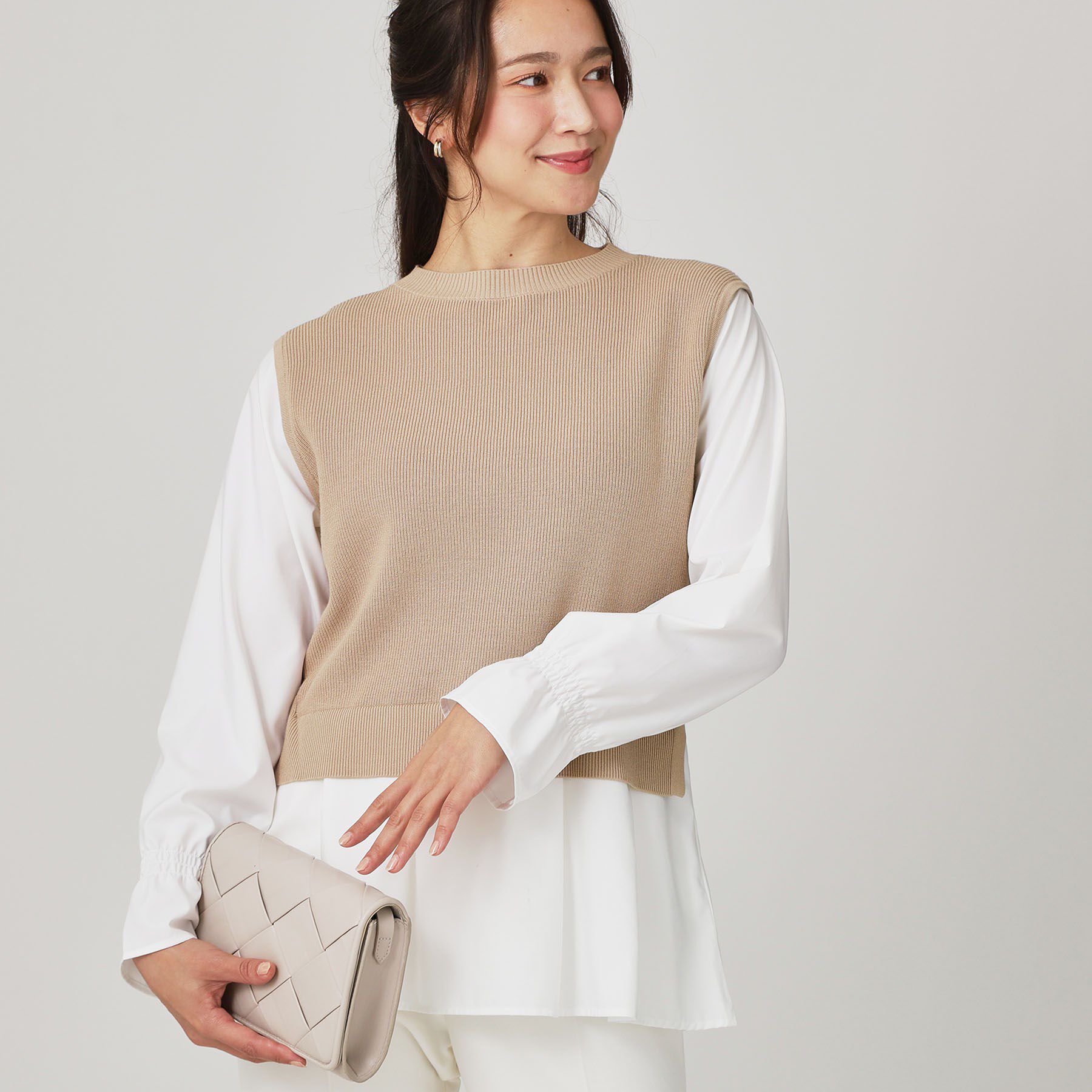 COUP DE CHANCE「【手洗い可】重ね着風ニットトップス」|ニット・セーター|ベージュ(452)