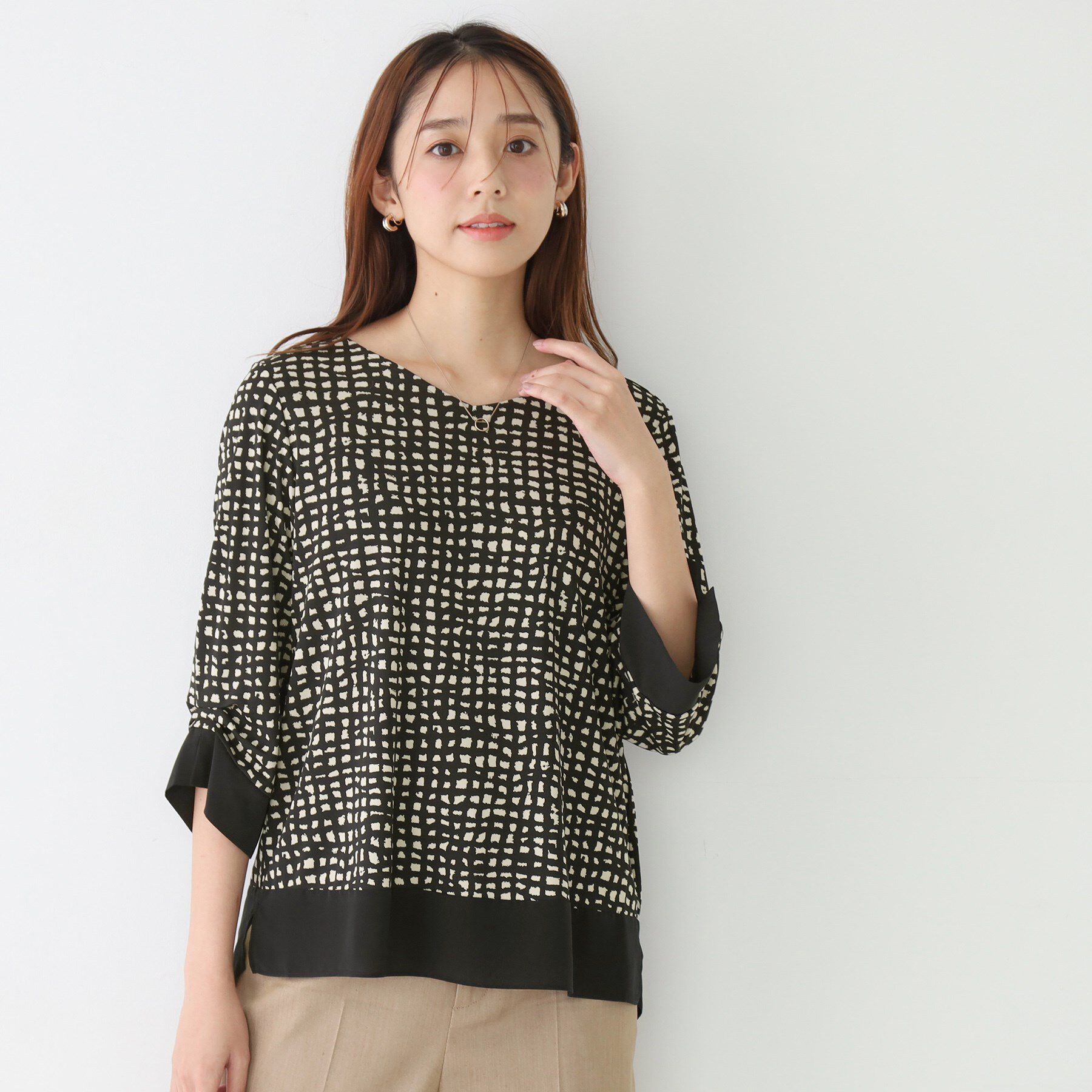 COUP DE CHANCE「【手洗い可／日本製】異素材ドッキングのカットソー」|Tシャツ・カットソー|ブラック(119)