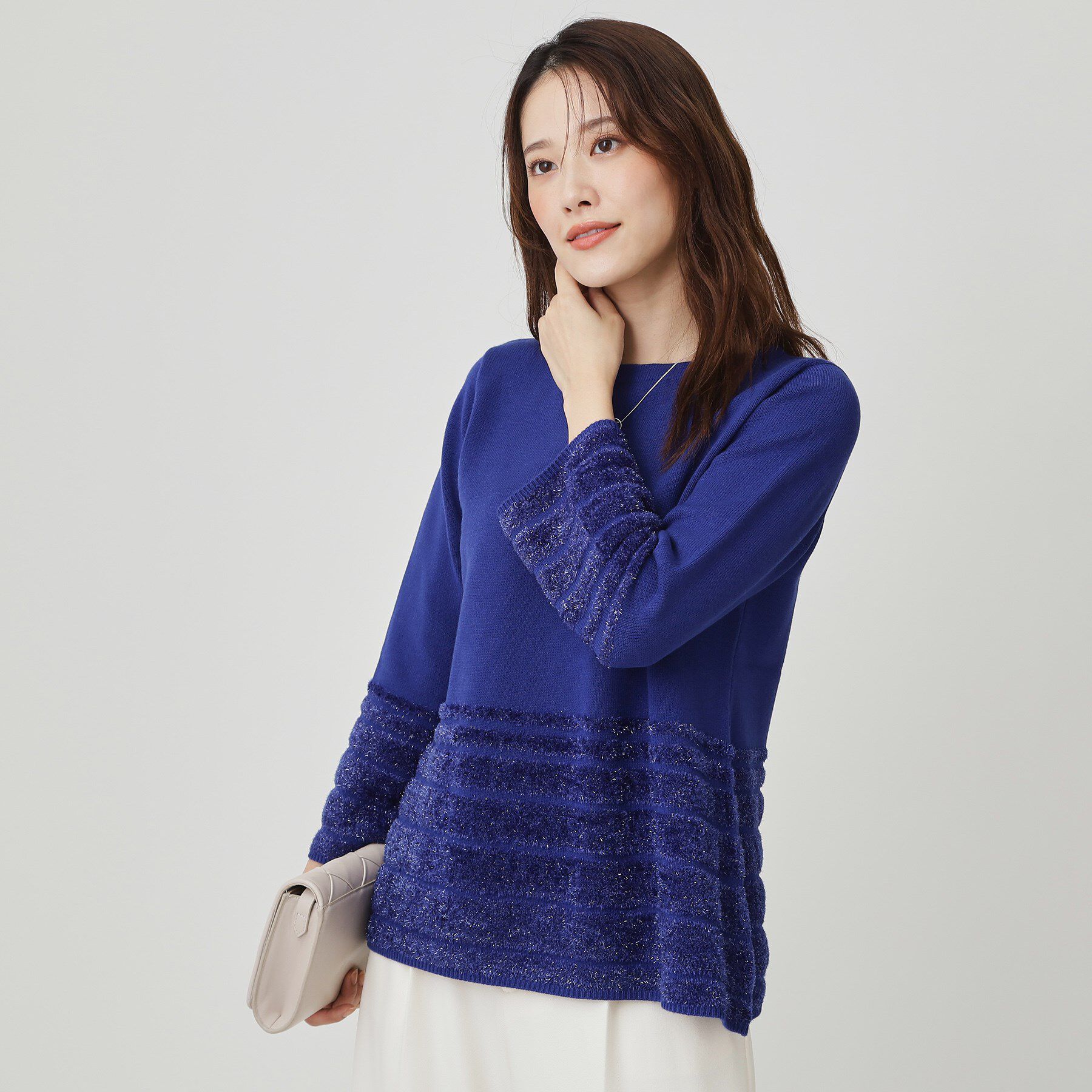 COUP DE CHANCE「【手洗い可】ラメフェザーデザイン ニットトップス」|ニット・セーター|ブルー(093)