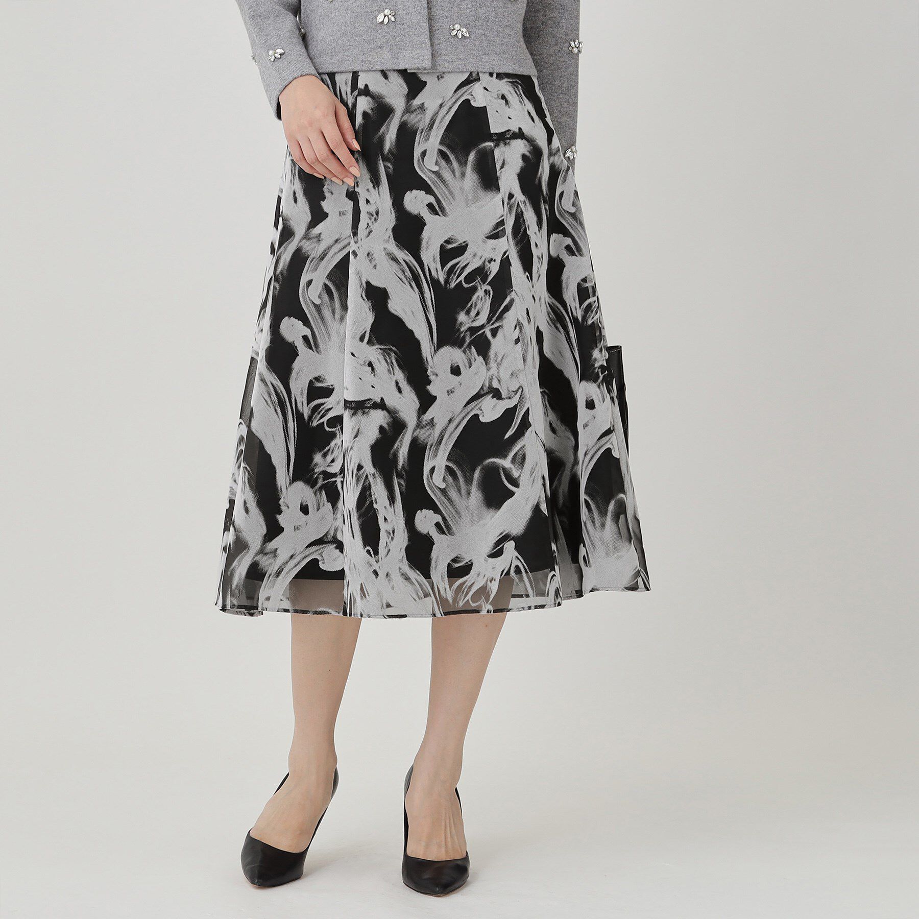 COUP DE CHANCE「【手洗い可／日本製】フロッキープリントのスカート」|スカート|グレー(012)