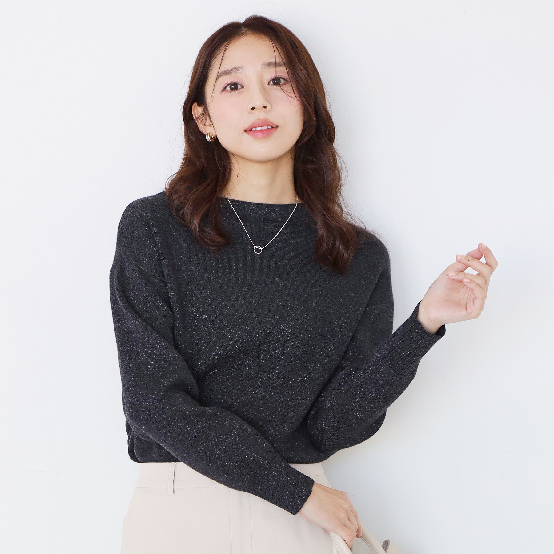 COUP DE CHANCE「【手洗い可】ラメ混ニットトップス」|ニット・セーター|チャコールグレー(0