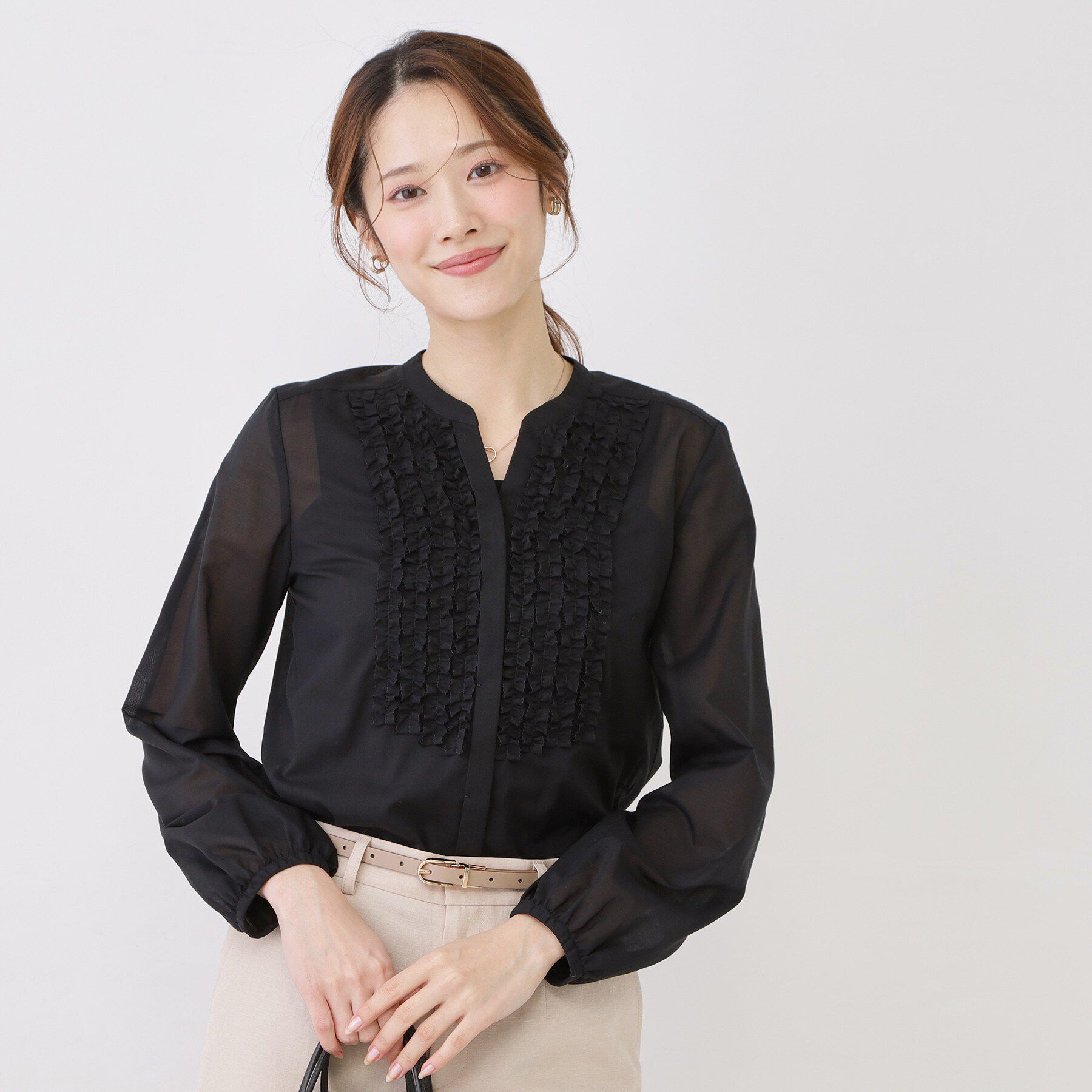 COUP DE CHANCE「【手洗い可/きれいめ】シアーローンフリルブラウス」|シャツ・ブラウス|