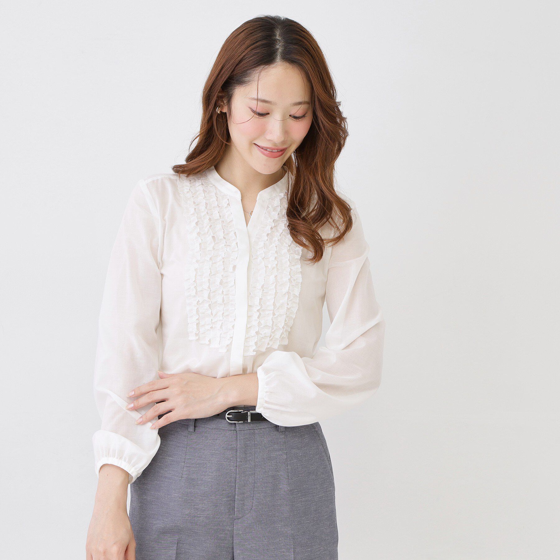 COUP DE CHANCE「【手洗い可/きれいめ】シアーローンフリルブラウス」|シャツ・ブラウス|