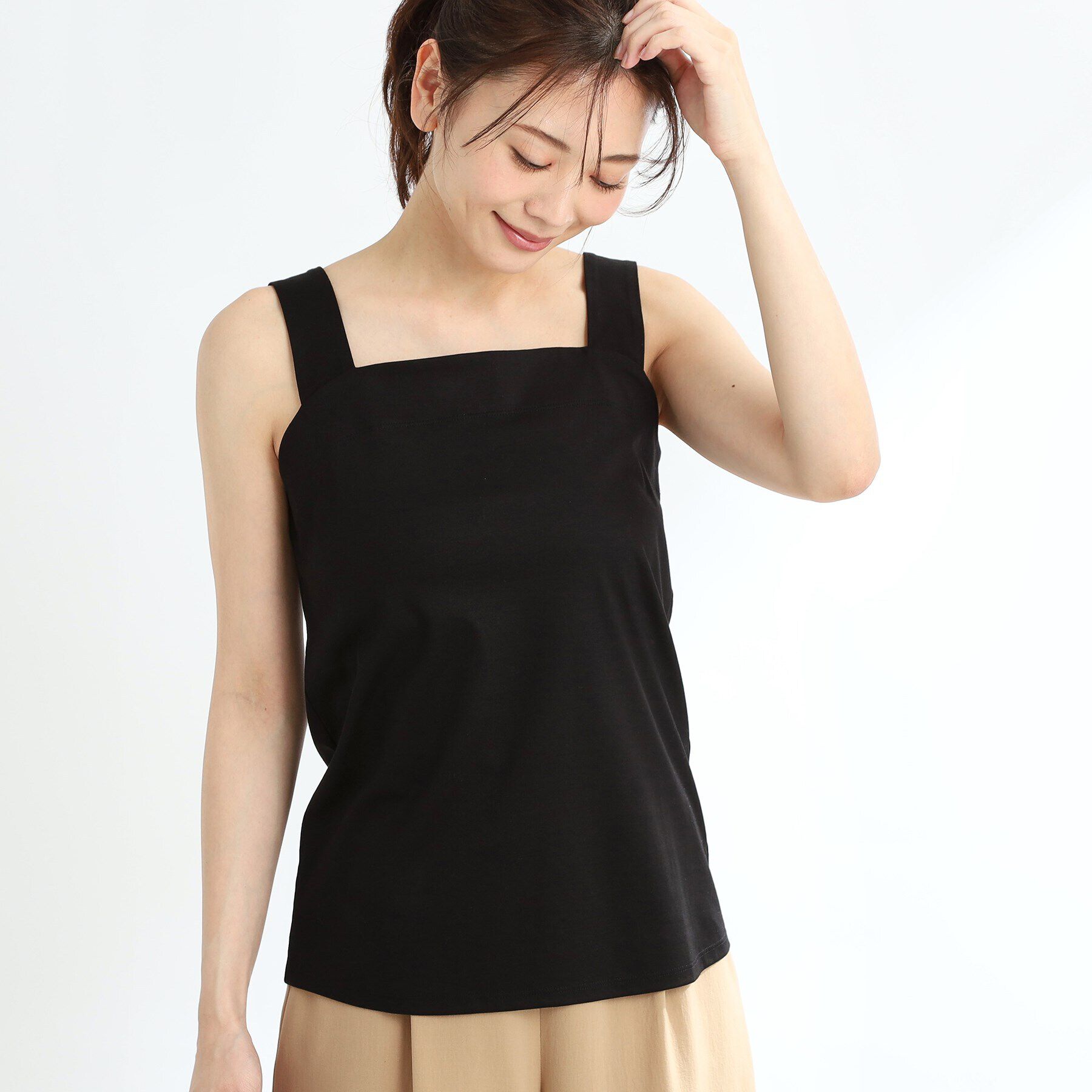 Reflect「【洗える】ベーシックカラータンクトップ」|キャミソール|ブラック(019)
