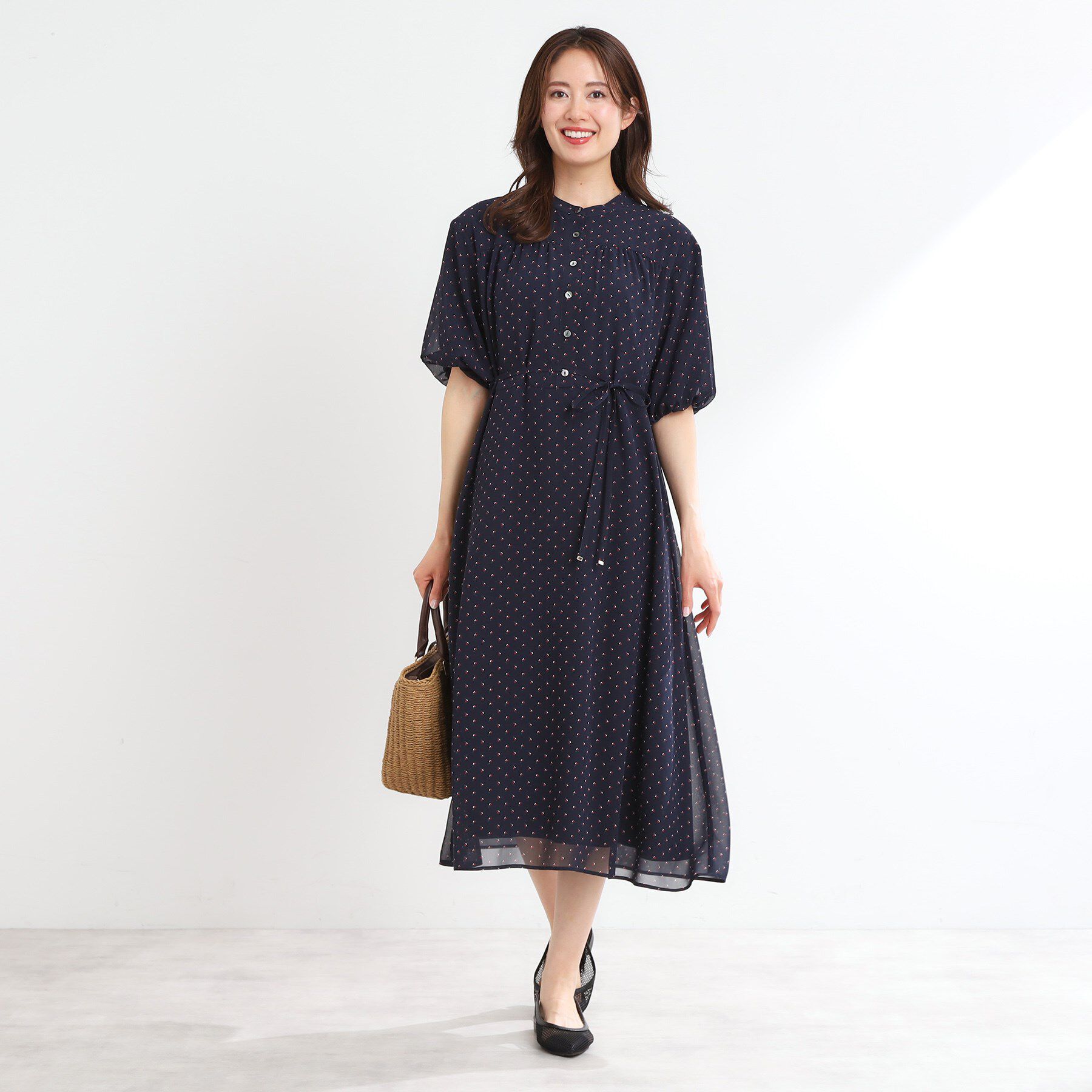 Reflect「【夏SALE／WEB先行カラーあり／リボン取り外し可／マシンウォッシュ可】コツキ柄プリントワンピース」|ワンピース|