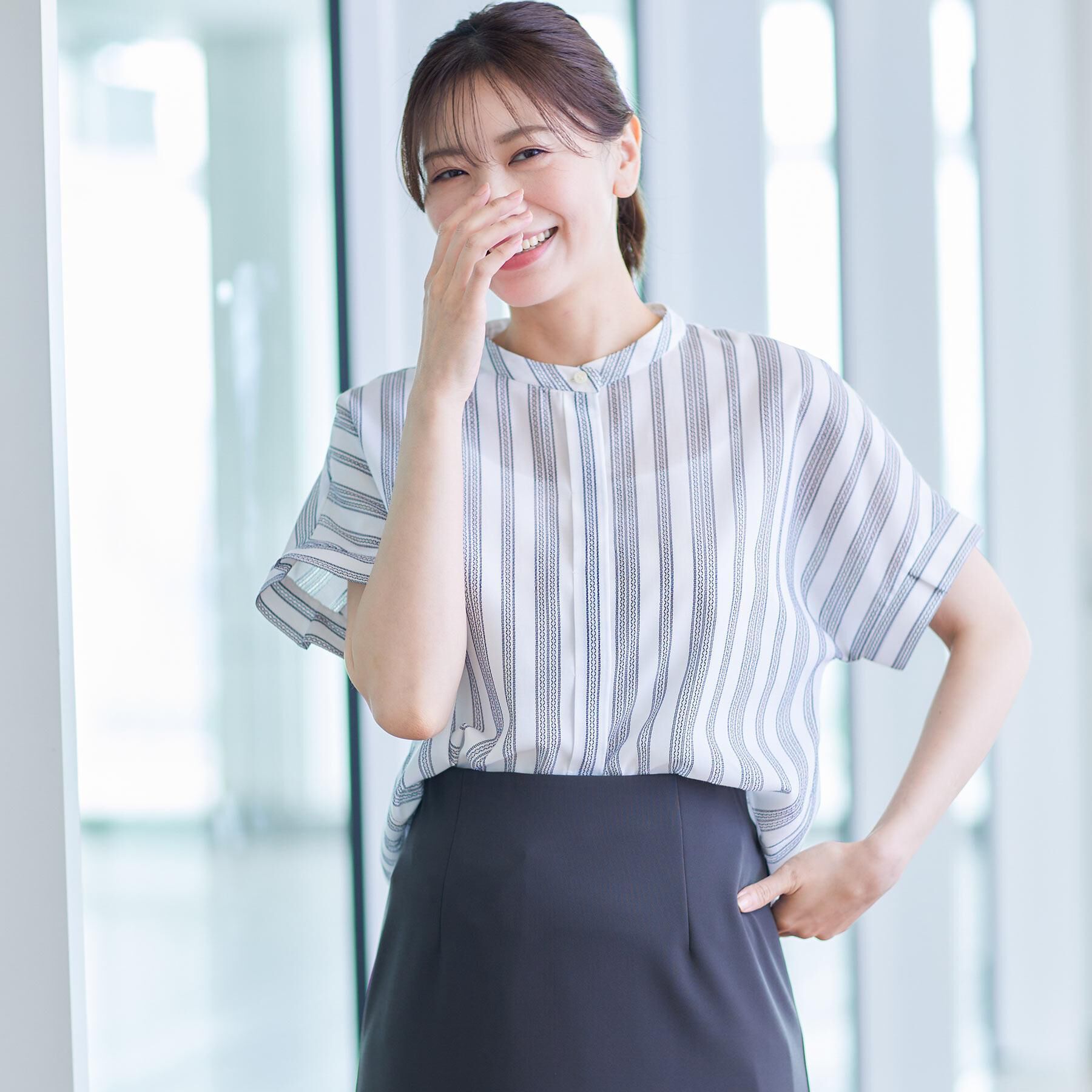 Reflect「【洗える】ドビーストライプブラウス」|シャツ・ブラウス|