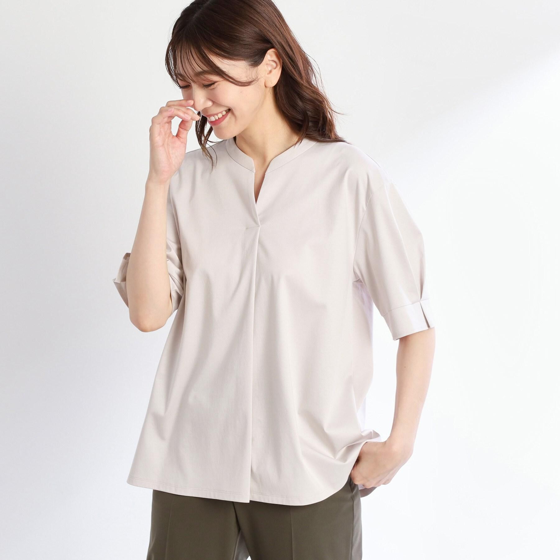 Reflect「【すっきり見え！長め丈／マシンウォッシュ可】スキッパーネックジャージトップス」|Tシャツ・カットソー|