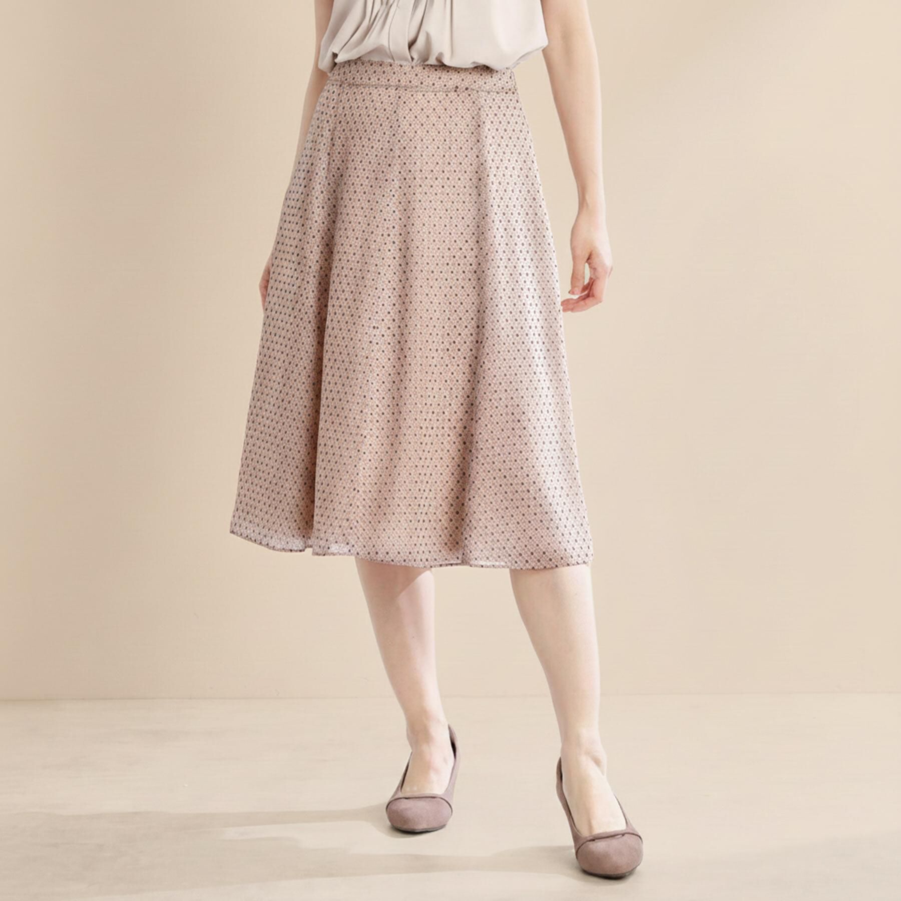 Reflect「【マシンウォッシュ可／セットアップ可】コツキ柄プリントフレアスカート」|スカート|ピンクベージュ(15