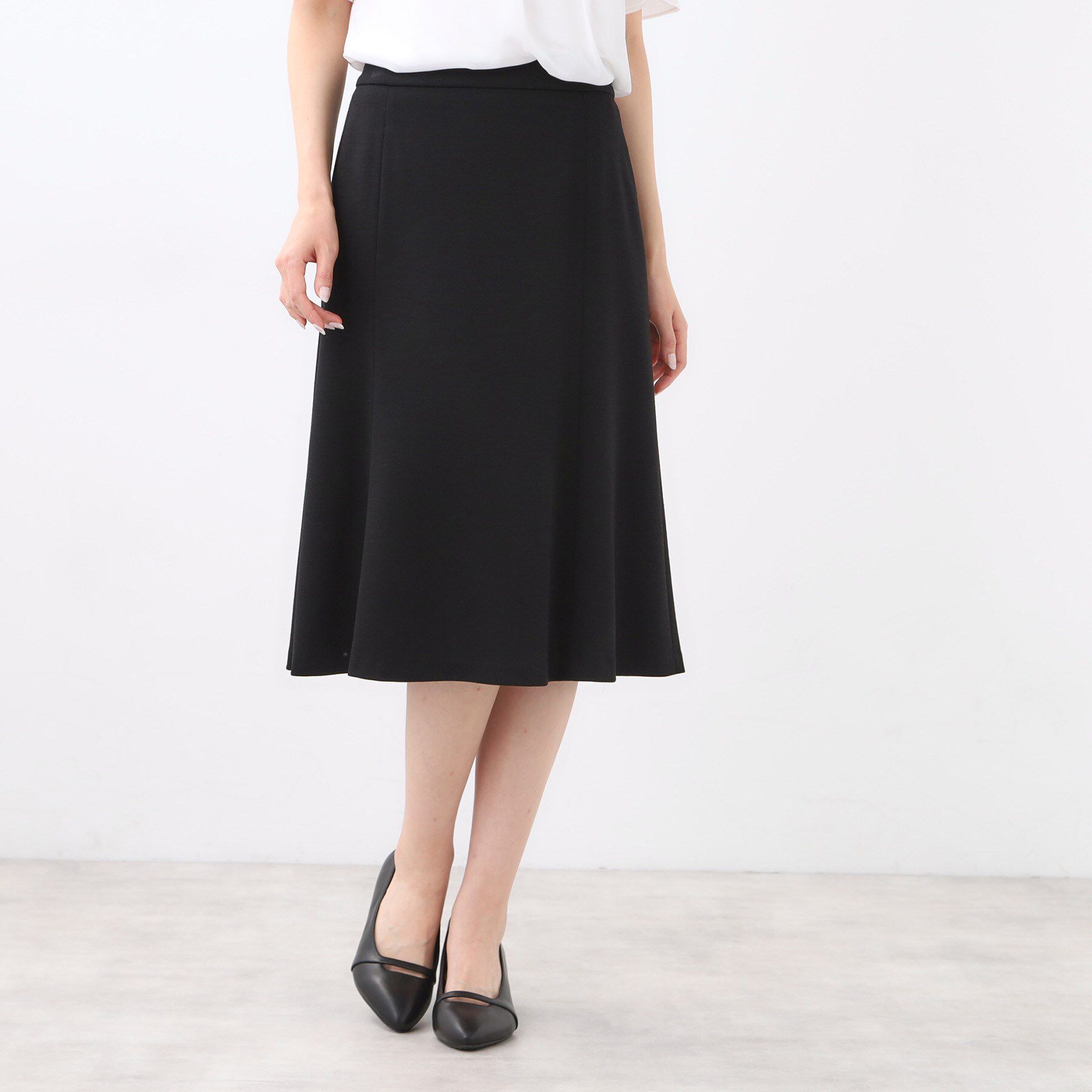 Reflect「【匠シリーズ／すっきり細見え／セットアップ可】ソフトフレアスカート」|スカート|ブラック(019)