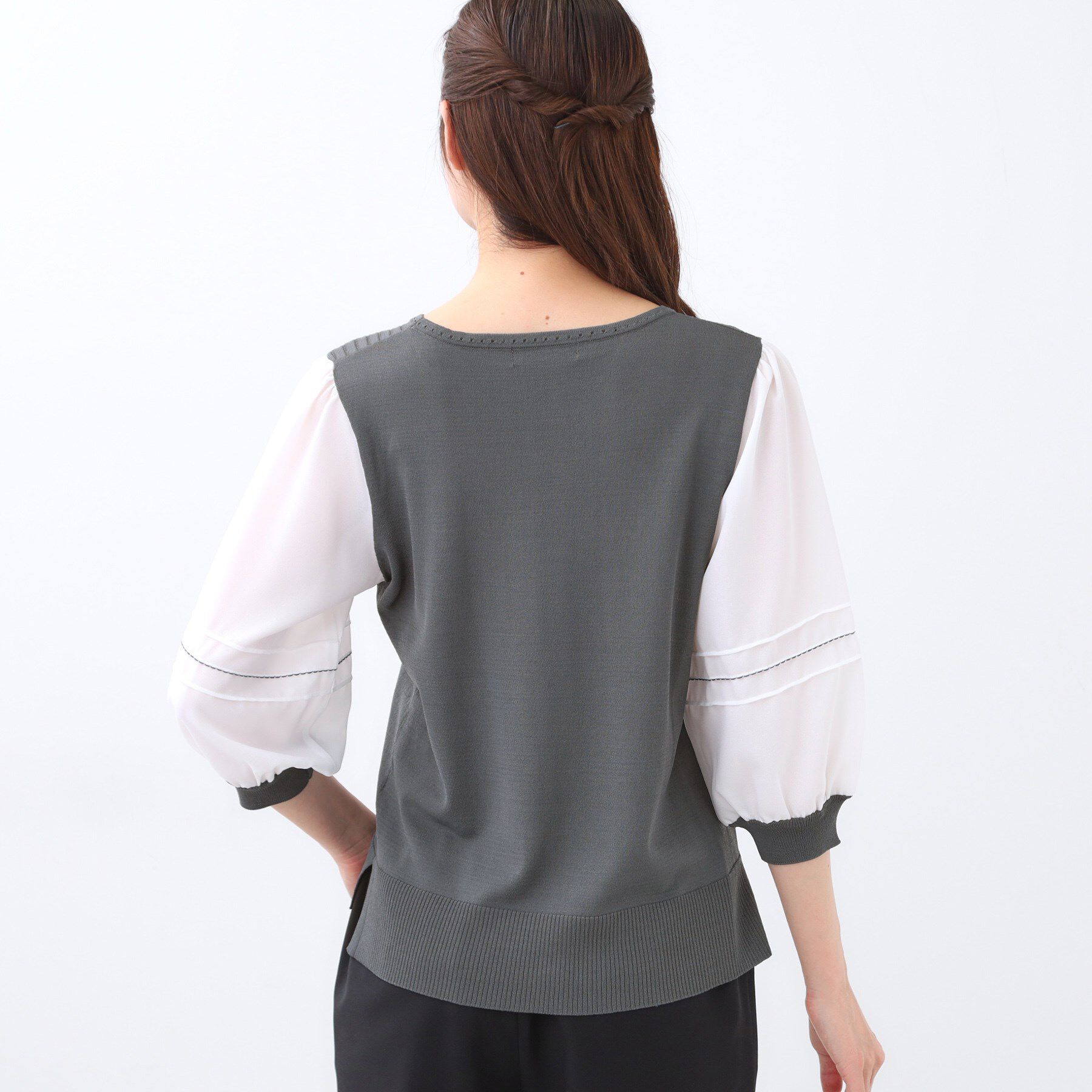 Reflect「【WEB先行カラーあり／手洗い可】ジョーゼットスリーブ&times;ニット」|Tシャツ・カットソー|