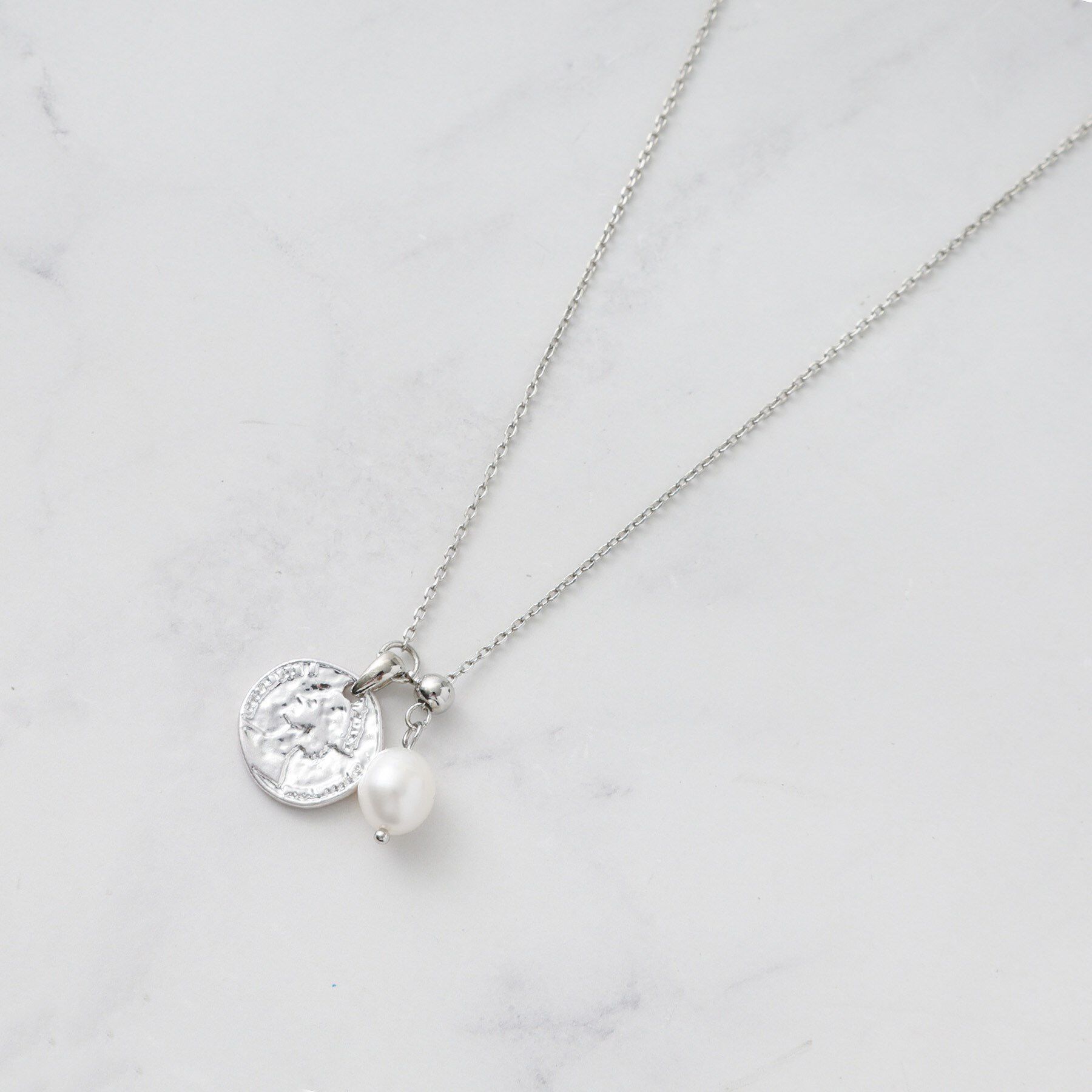 Reflect「【チェーン長さ調節可】コインパーツ&times;淡水パールネックレス」|ネックレス|