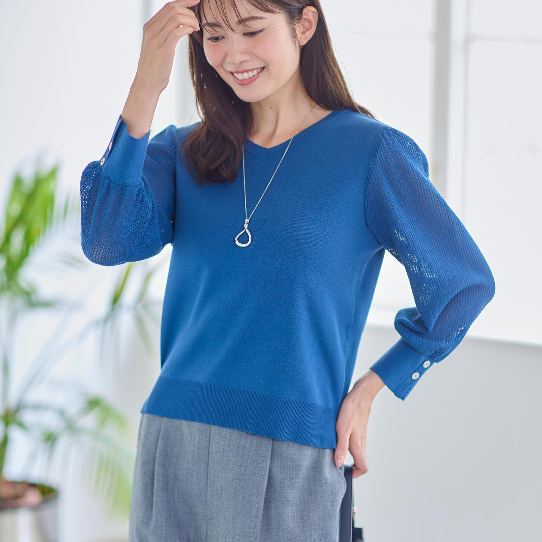 Reflect「【秋映え◎】Vネック&times;メッシュスリーブニット」|ニット・セーター|