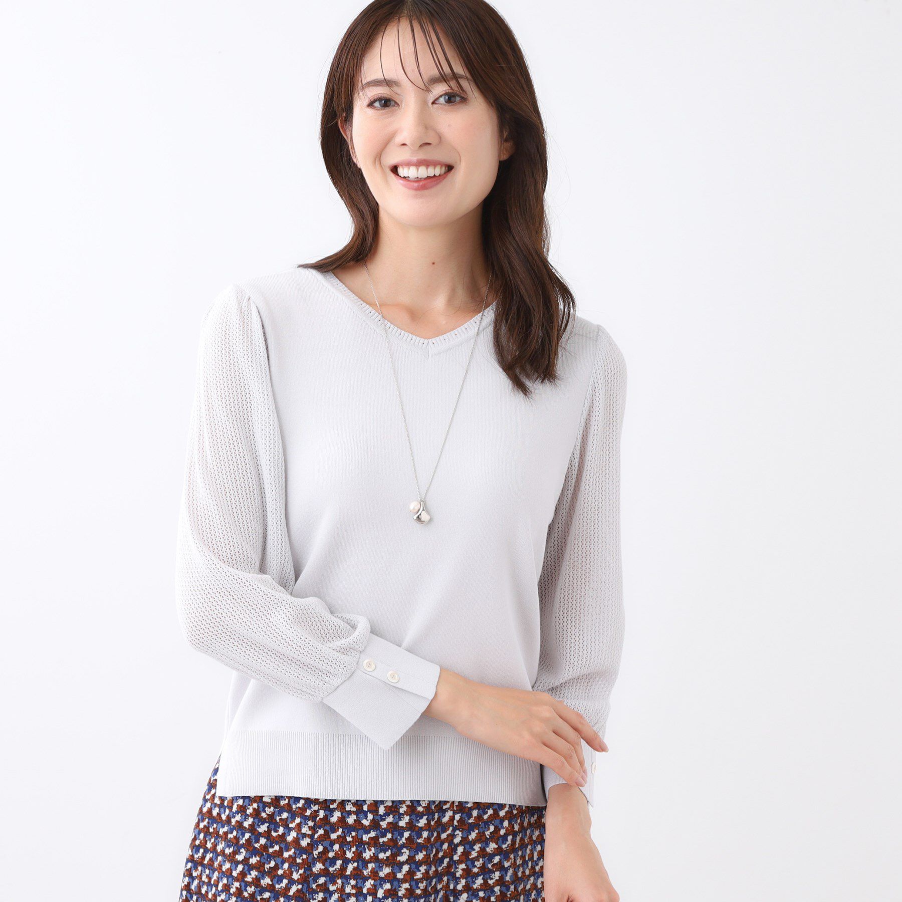 Reflect「【秋映え◎】Vネック&times;メッシュスリーブニット」|ニット・セーター|