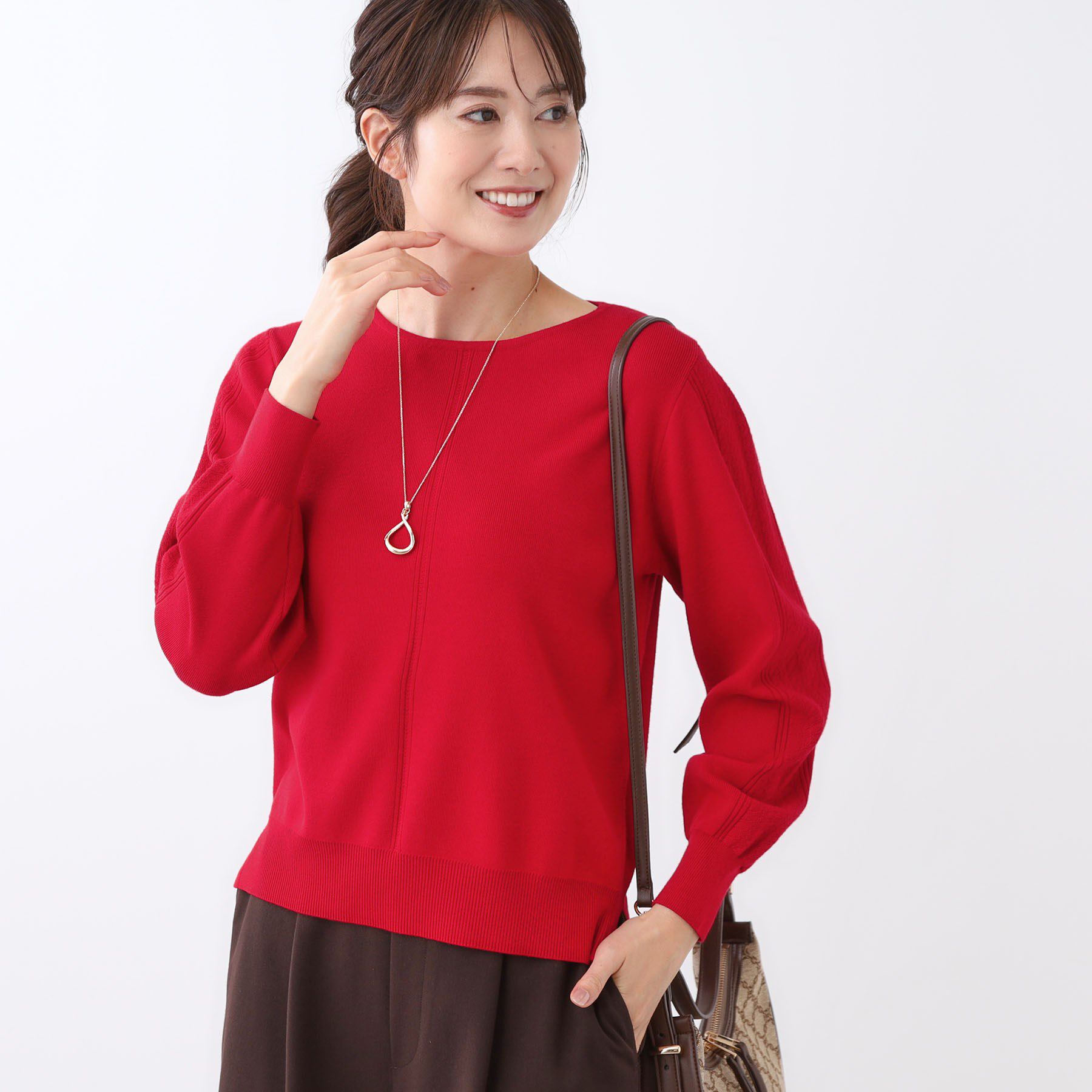 Reflect「【選べる6色／長く着られる◎】ボートネックニット」|ニット・セーター|レッド(062)