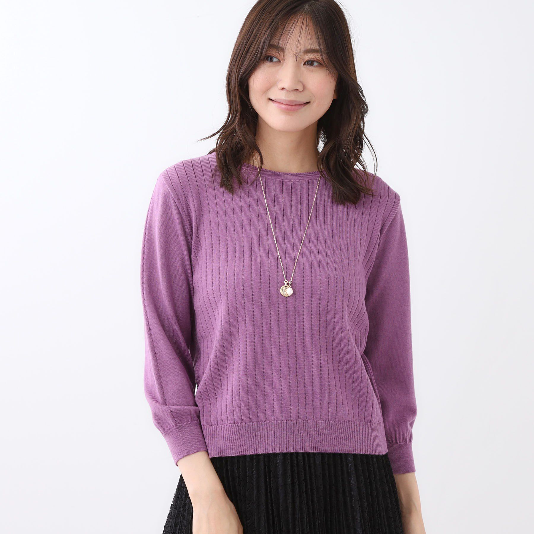 Reflect「【WEB先行カラーあり／インナーにおすすめ◎／アンサンブル可】すっきり見え縦編み柄ニット」|ニット・セーター|ピンク(072)