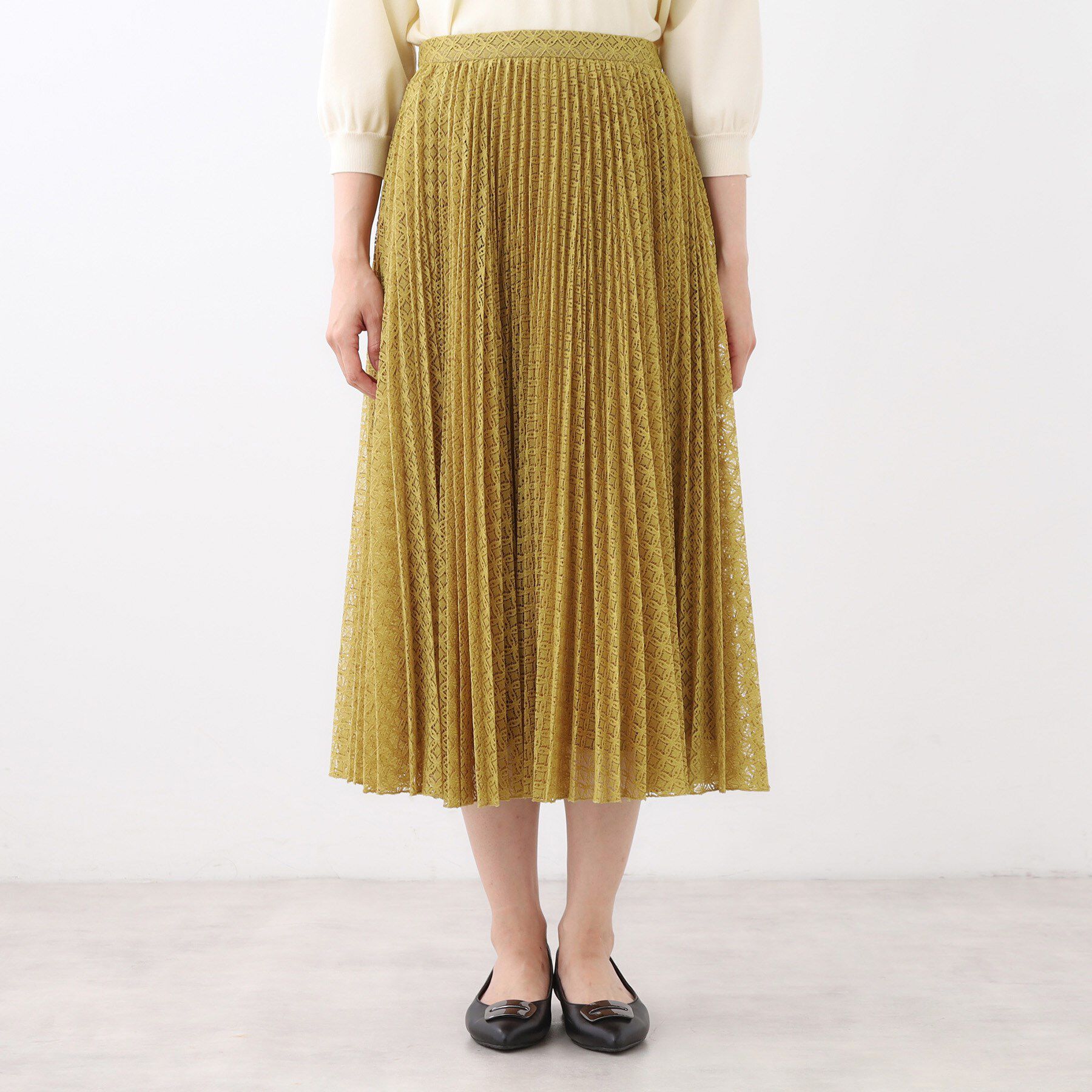 Reflect「【イージーケア】サークルダイヤ柄レースプリーツスカート」|スカート|