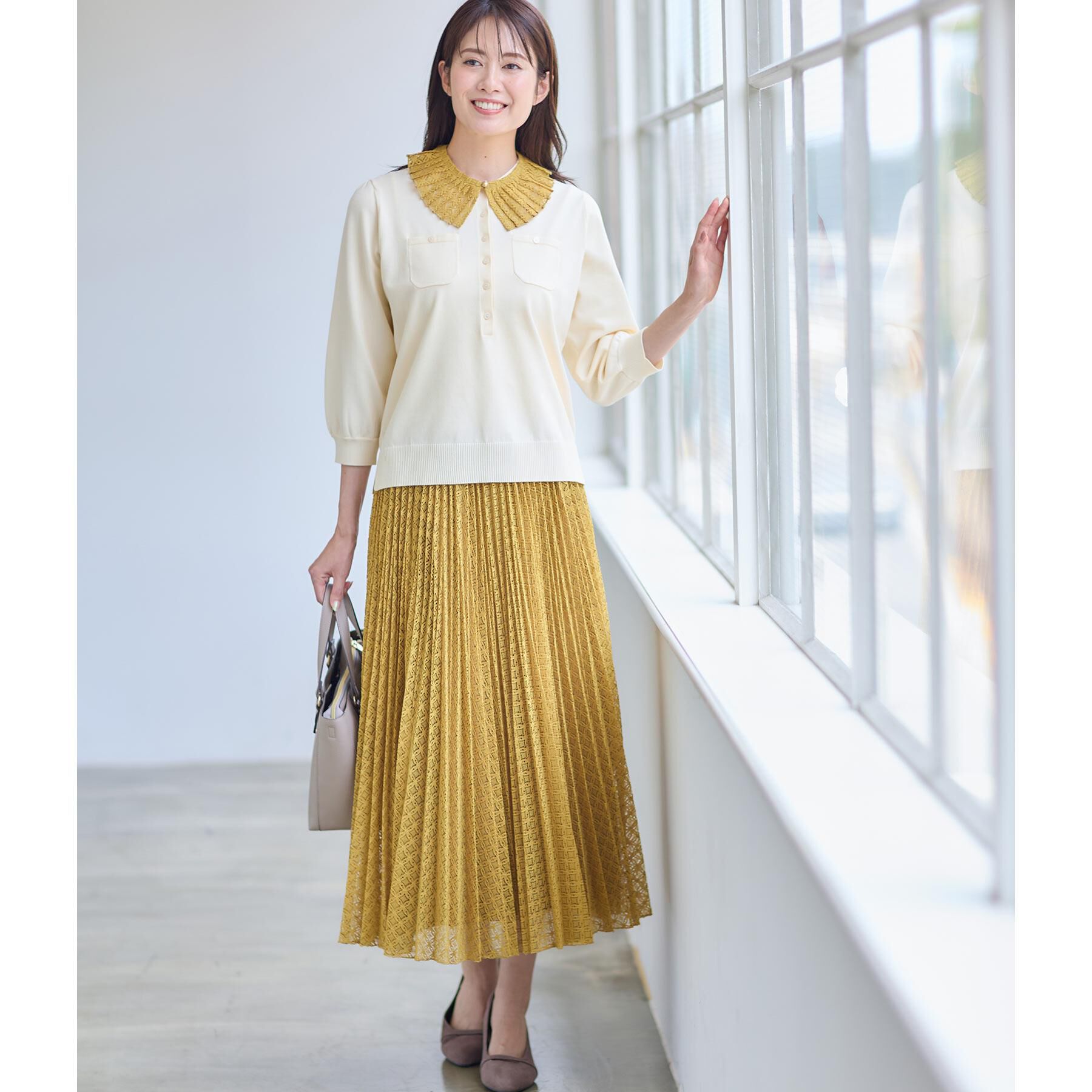 Reflect「【イージーケア】サークルダイヤ柄レースプリーツスカート」|スカート|