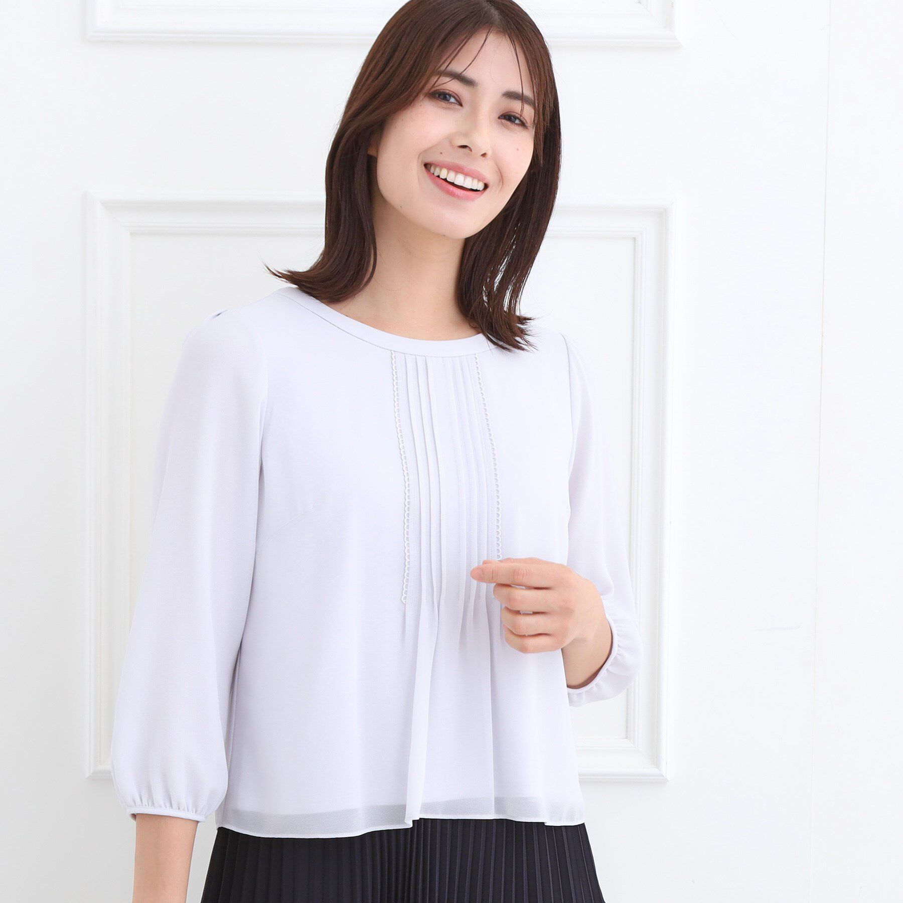 Reflect「【お仕事に◎】ピンタック&times;スカラレースブラウス」|シャツ・ブラウス|