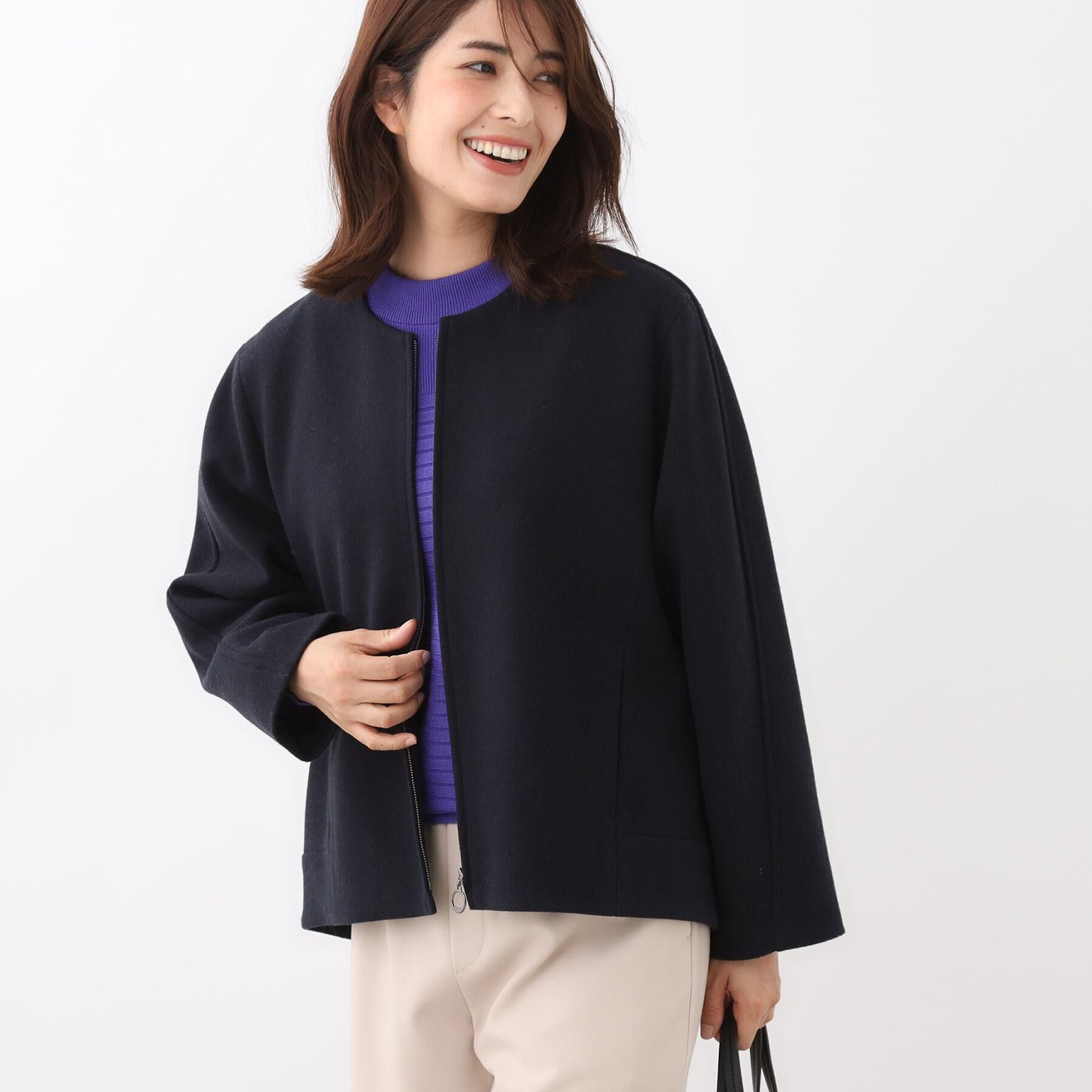 Reflect「【ゆったりシルエット】ジャージメルトンコクーンジャケット」|ノーカラーコート|