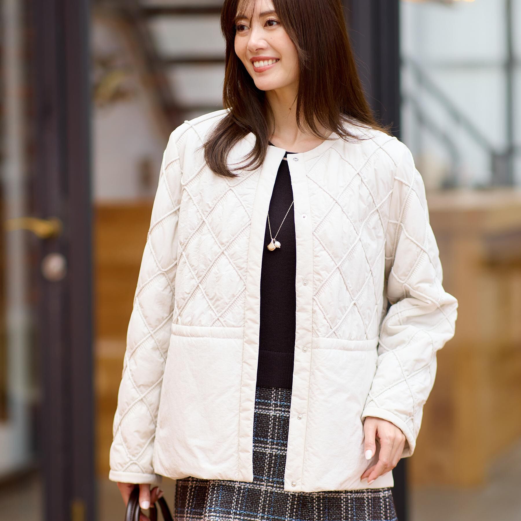 Reflect「【気軽な羽織に◎】中綿キルティングショートコート」|ダウン|ライトベージュ(05