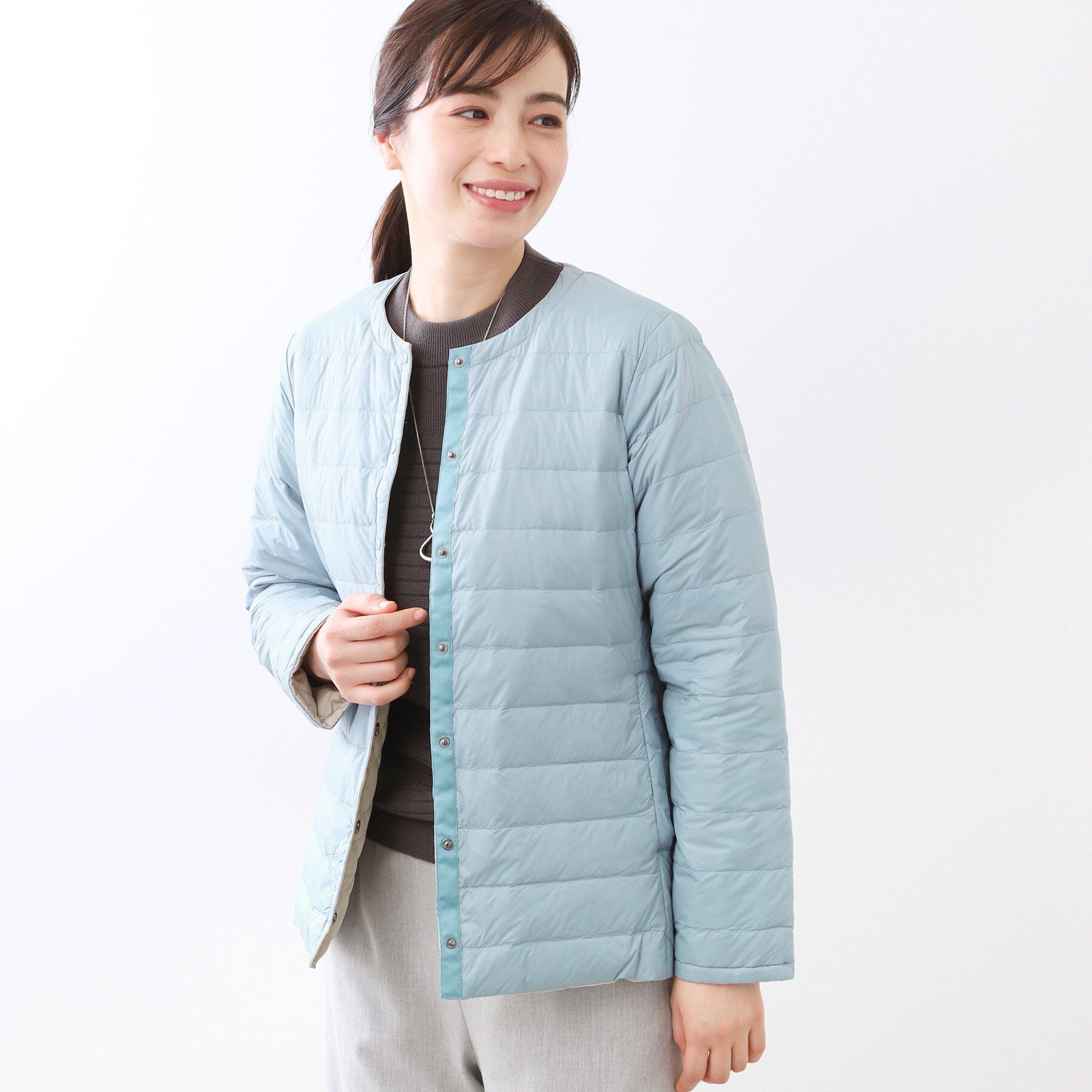 Reflect「【リバーシブルで着られる◎】ダイヤ柄キルトジャケット」|ダウン|サックスブルー(59