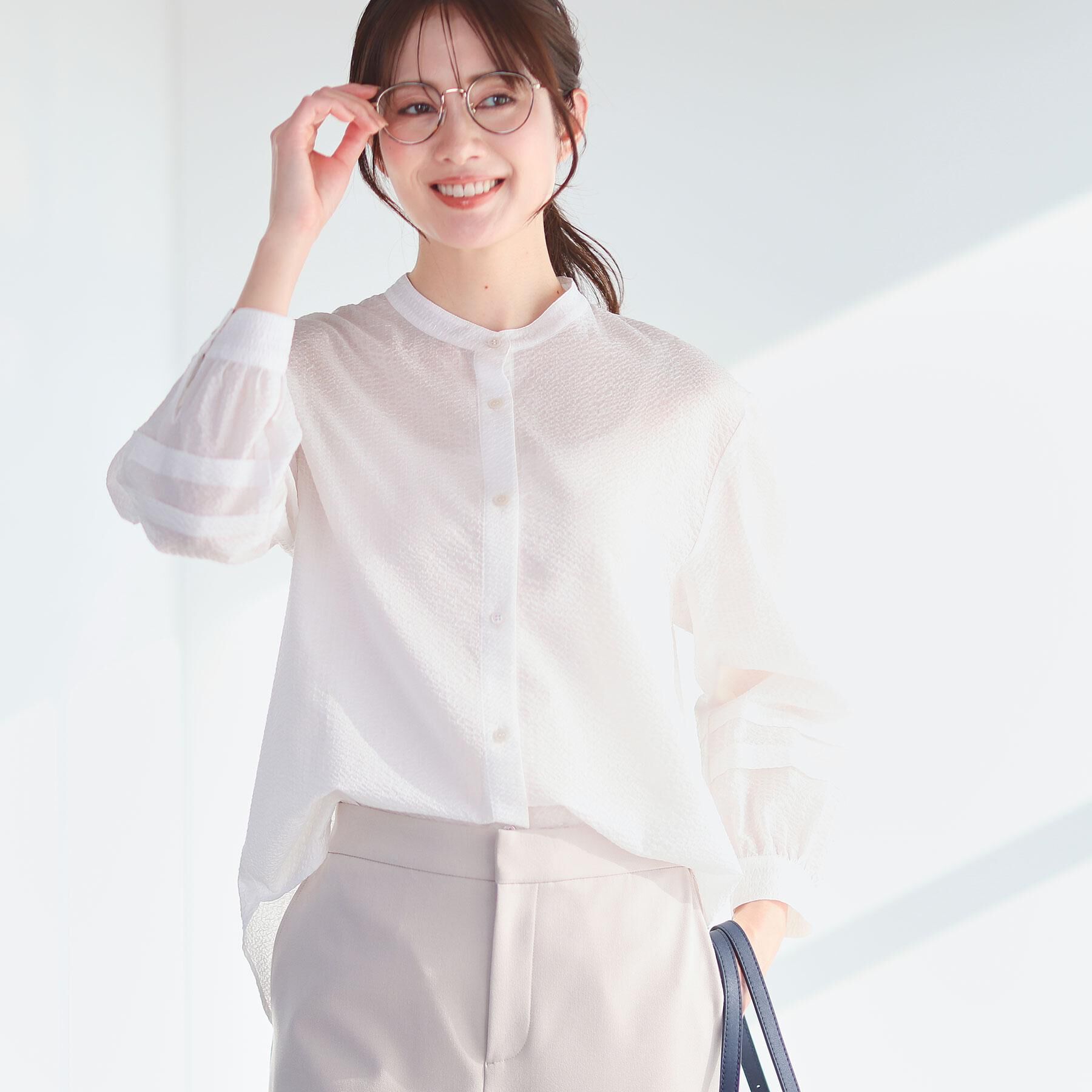 Reflect「【ゆったり着られる◎】バンドカラーシャツブラウス」|シャツ・ブラウス|ホワイト(001)