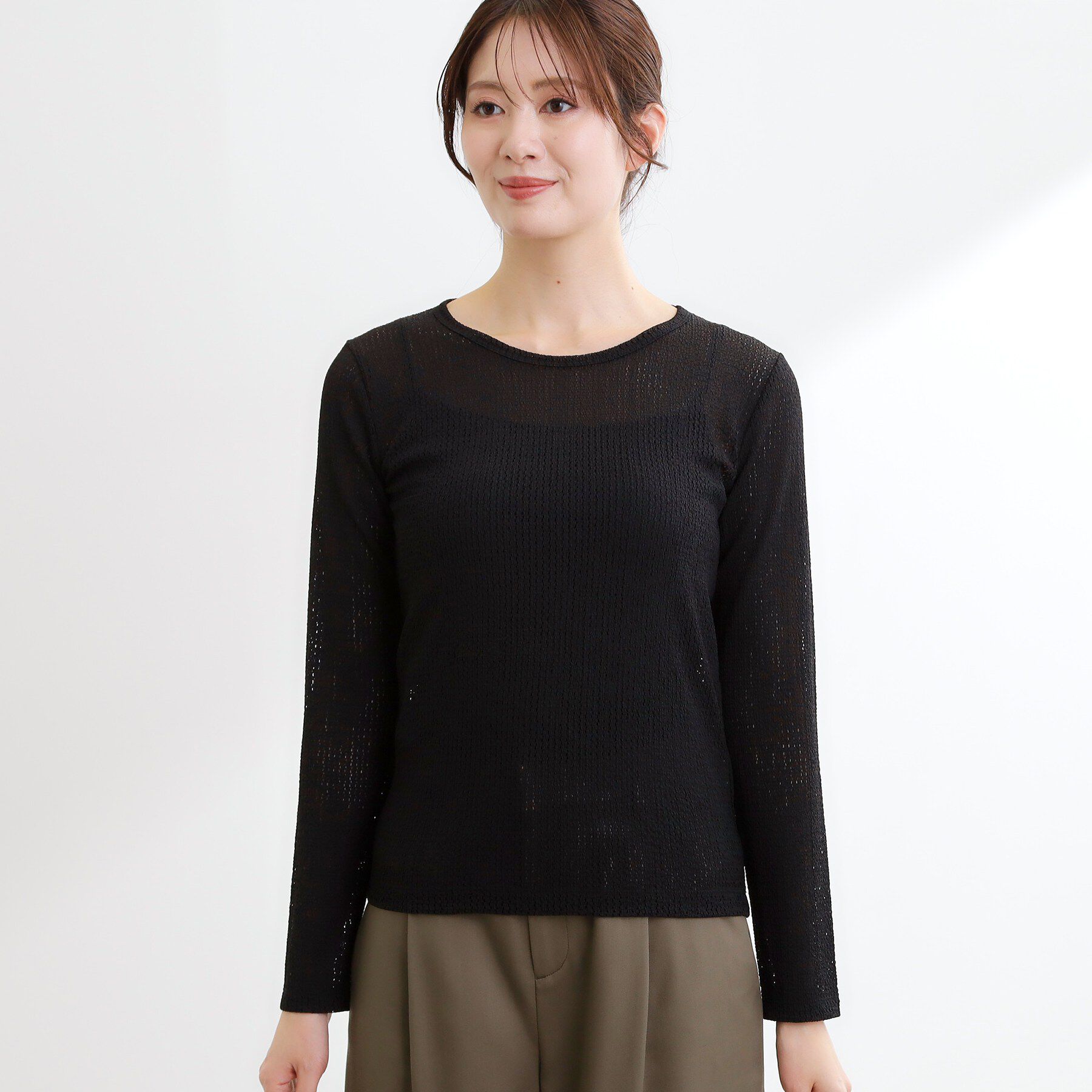 Reflect「【インナーにおすすめ◎】クルーネックレースジャージトップス」|Tシャツ・カットソー|