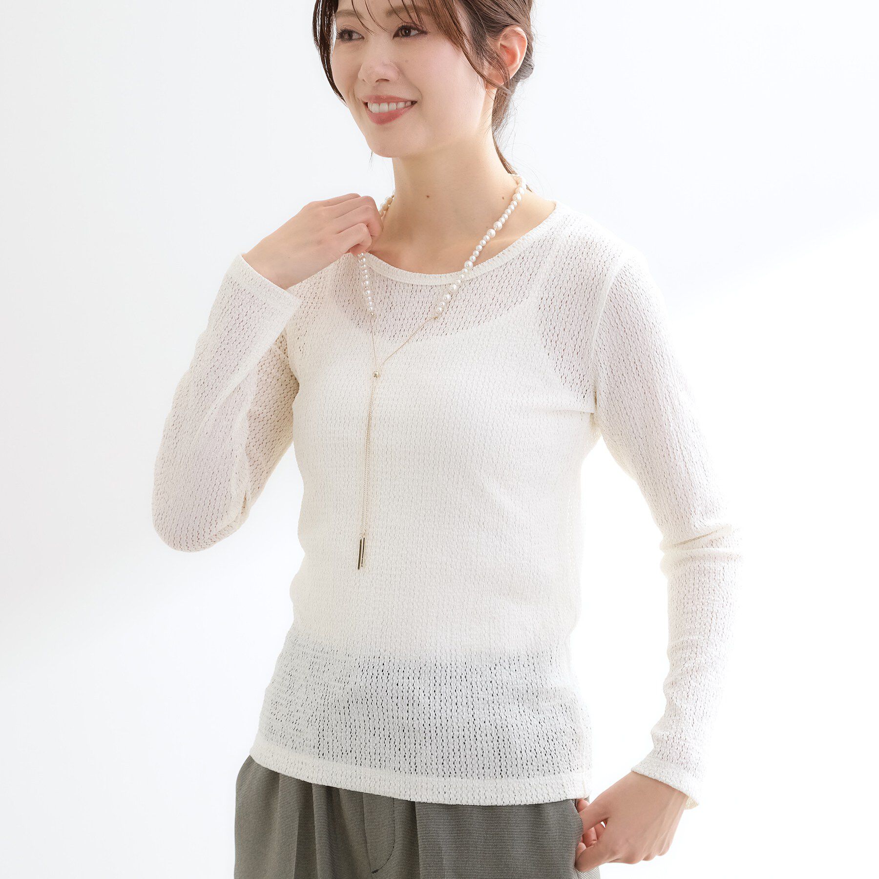 Reflect「【インナーにおすすめ◎】クルーネックレースジャージトップス」|Tシャツ・カットソー|