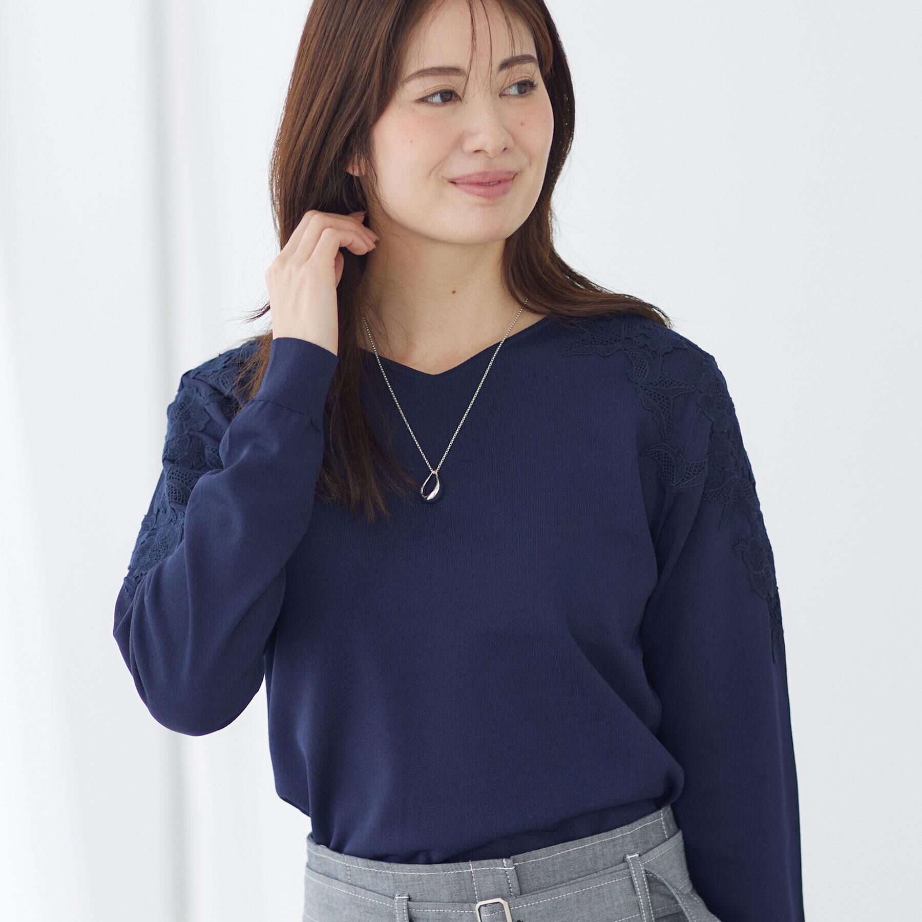 Reflect「レースデザインスリーブニットプルオーバー」|ニット・セーター|