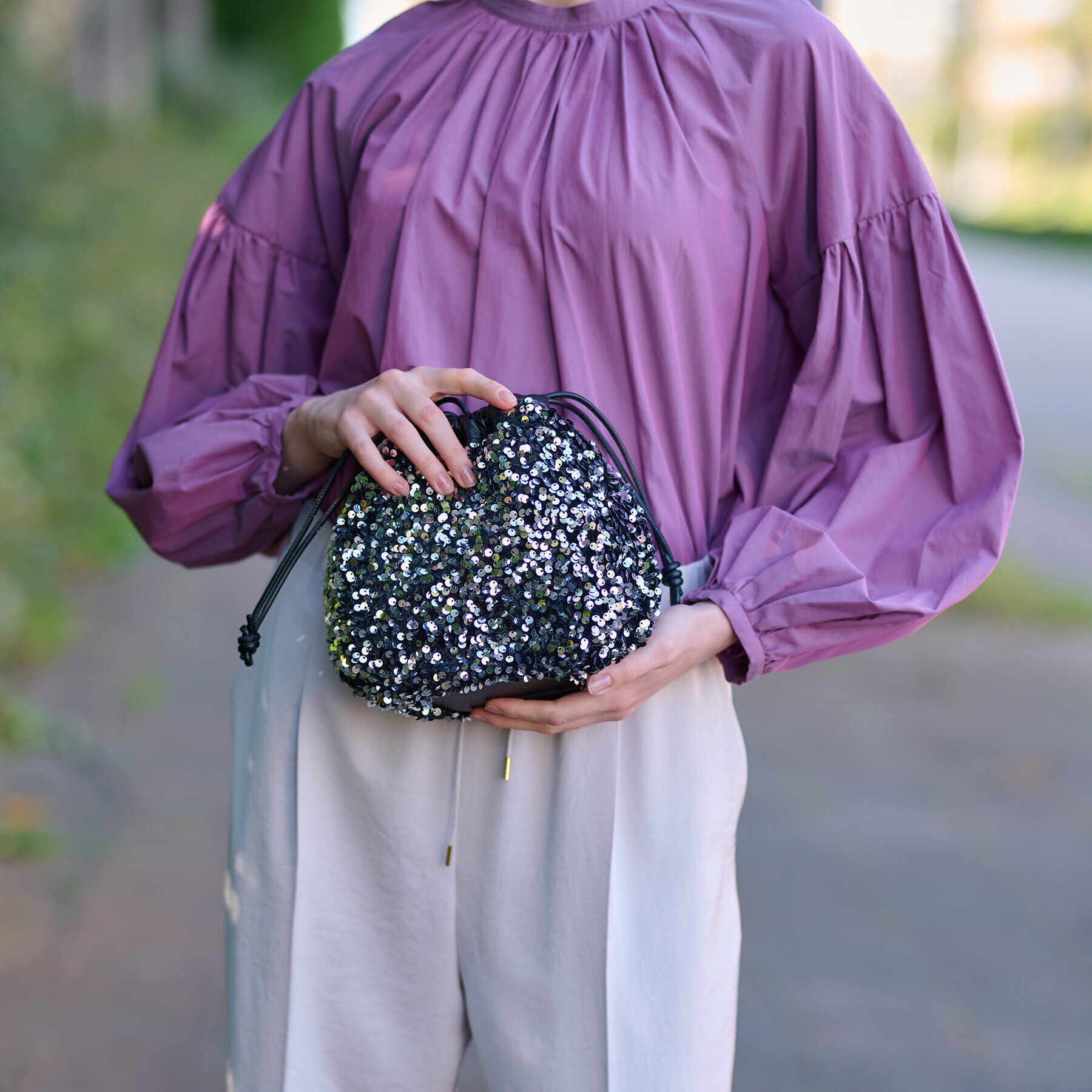 DRESSTERIOR「スパンコール2WAY巾着バッグ」|ショルダー・メッセンジャー|