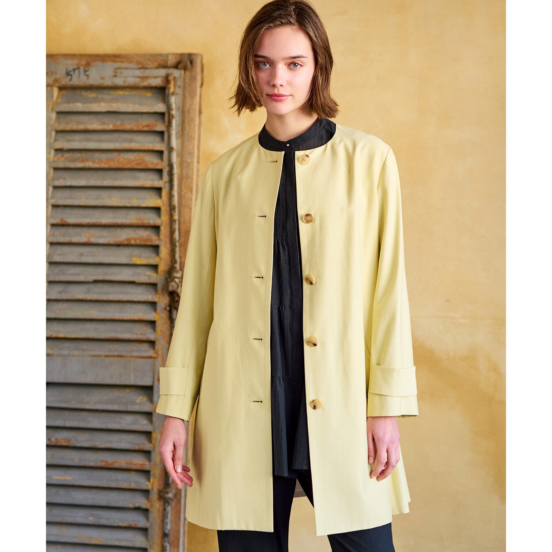 DRESSTERIOR「【セレモニー対応】ノーカラーコート」|ノーカラーコート|ライトイエロー(03