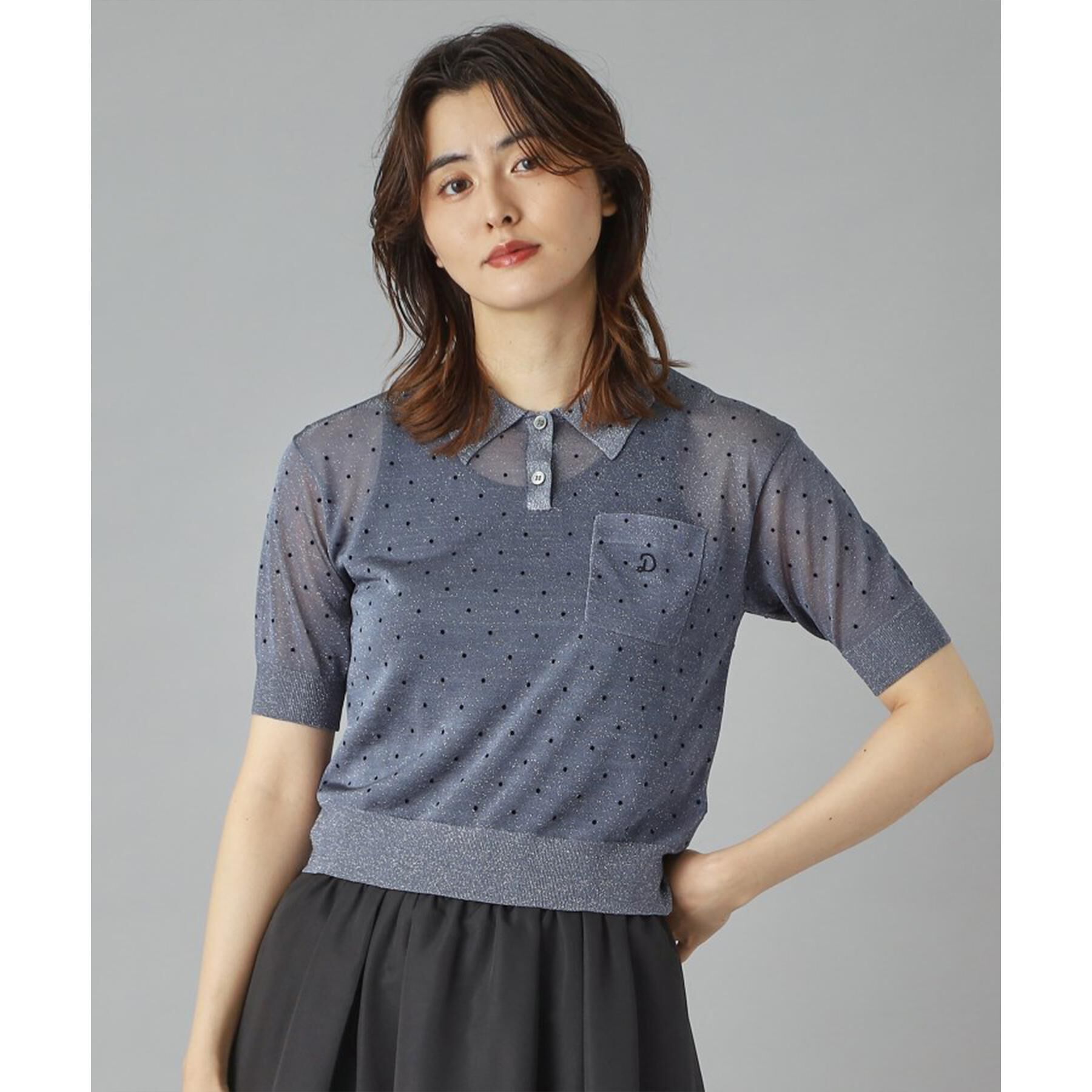 DRESSTERIOR「ドットシアーポロニット」|ポロシャツ|ブルー(192)