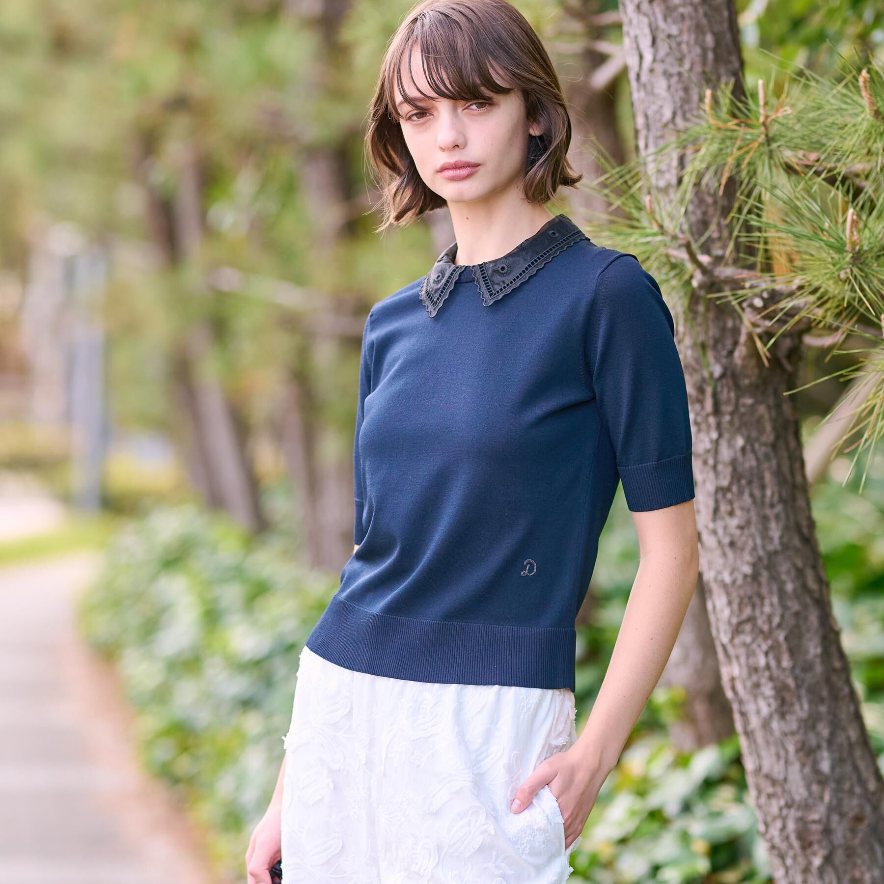 DRESSTERIOR「【洗える／2WAY】エンブロイダリーカラーニット」|ニット・セーター|