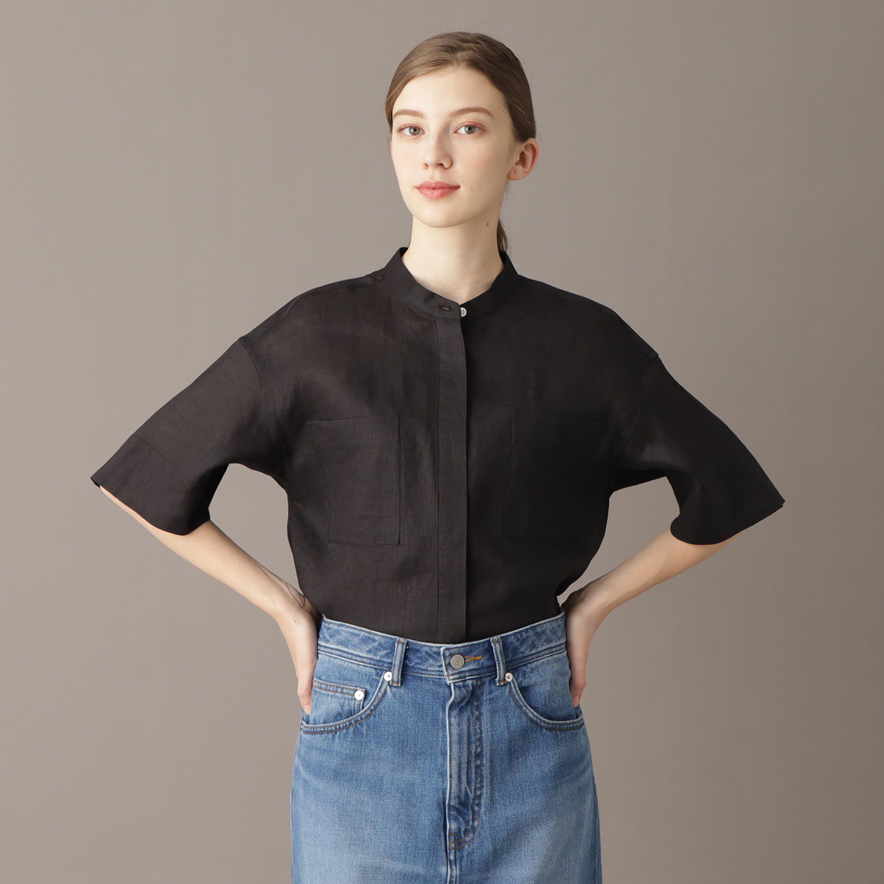 DRESSTERIOR「【リネン100％/洗える】フレンチリネンハーフスリーブシャツ」|シャツ・ブラウス|