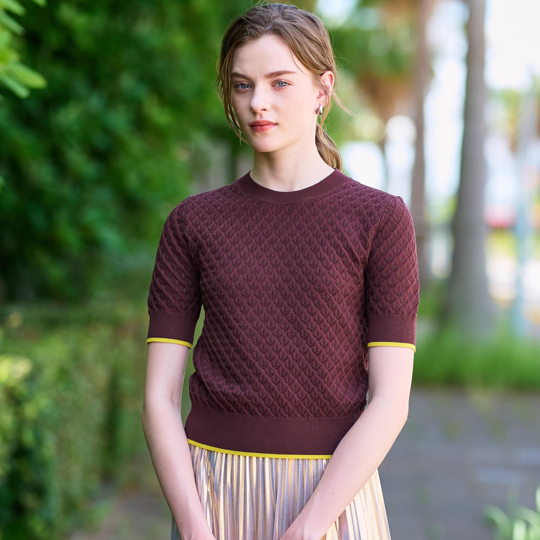 DRESSTERIOR「【6色展開/オンオフ】レース編みハーフスリーブニット」|ニット・セーター|