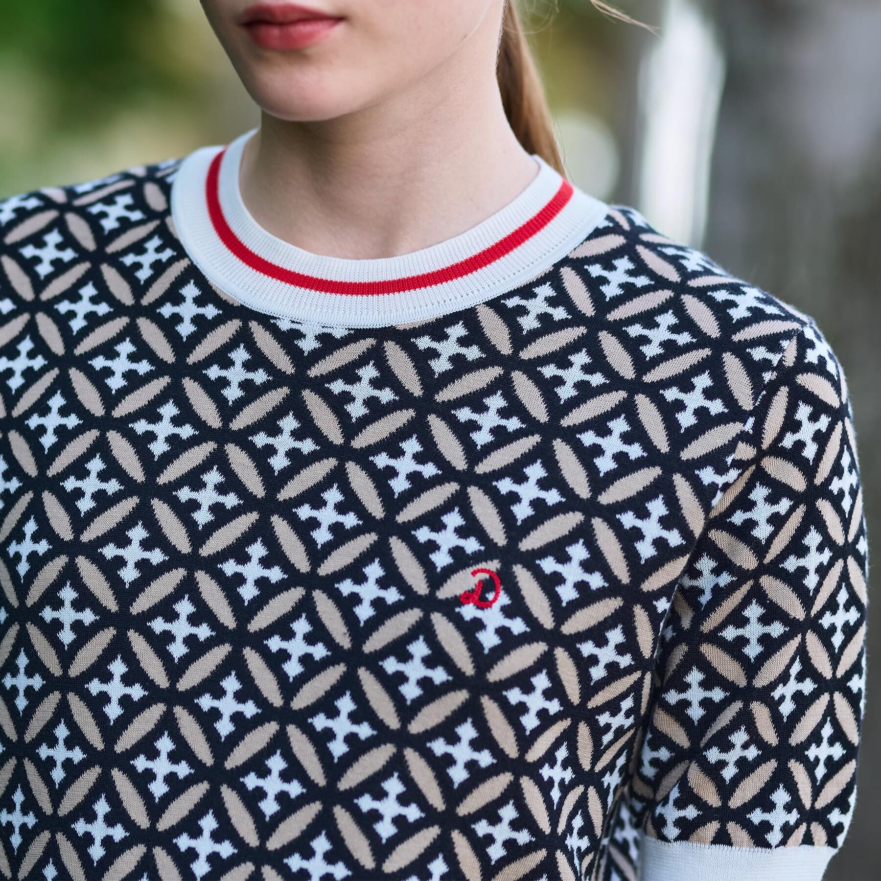 DRESSTERIOR「【コットン100％/オリジナル柄】オーバーラップサークルハーフスリーブニット」|ニット・セーター|