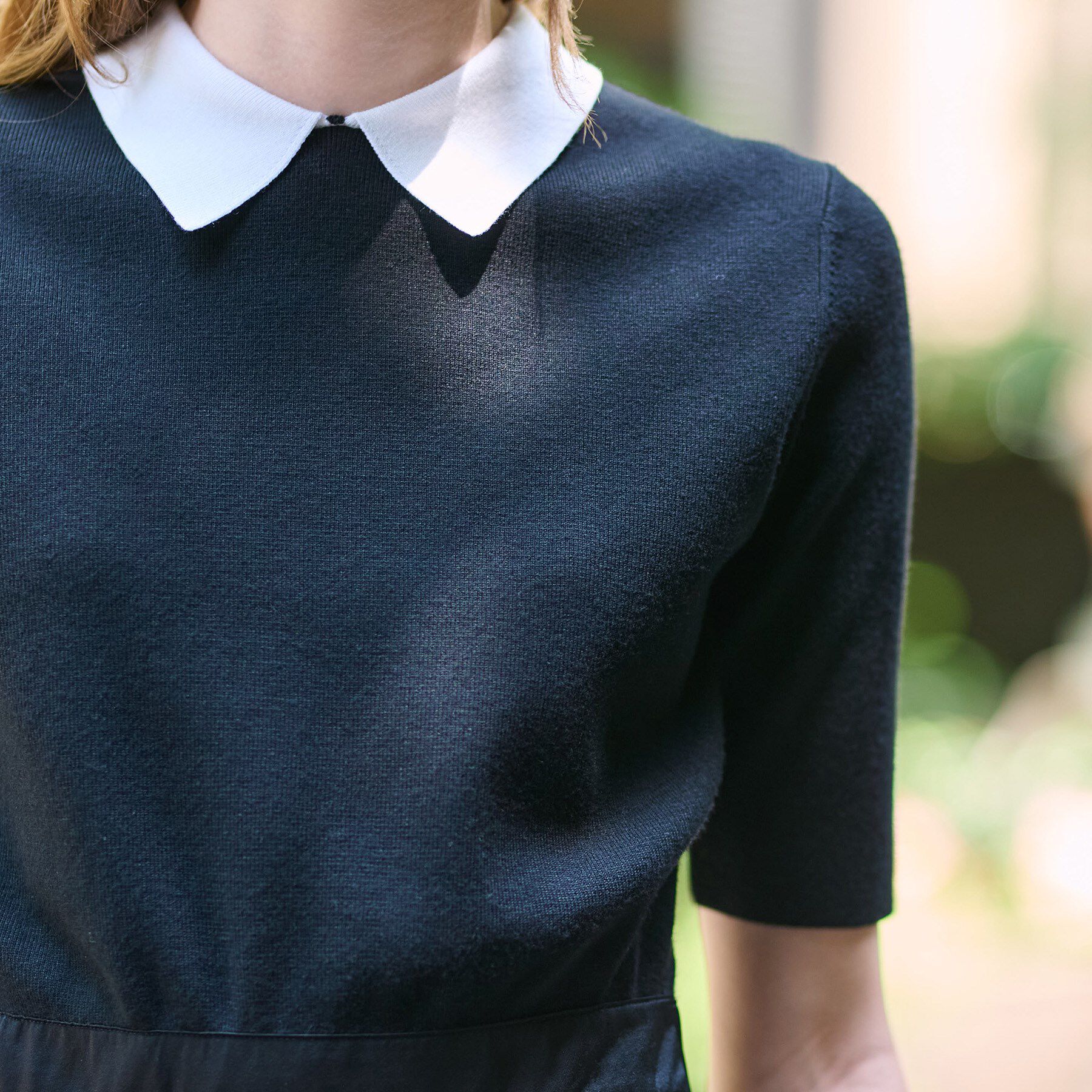 DRESSTERIOR「【ウォッシャブル】オーバーラップバイカラーニットコンビワンピース」|ワンピース|