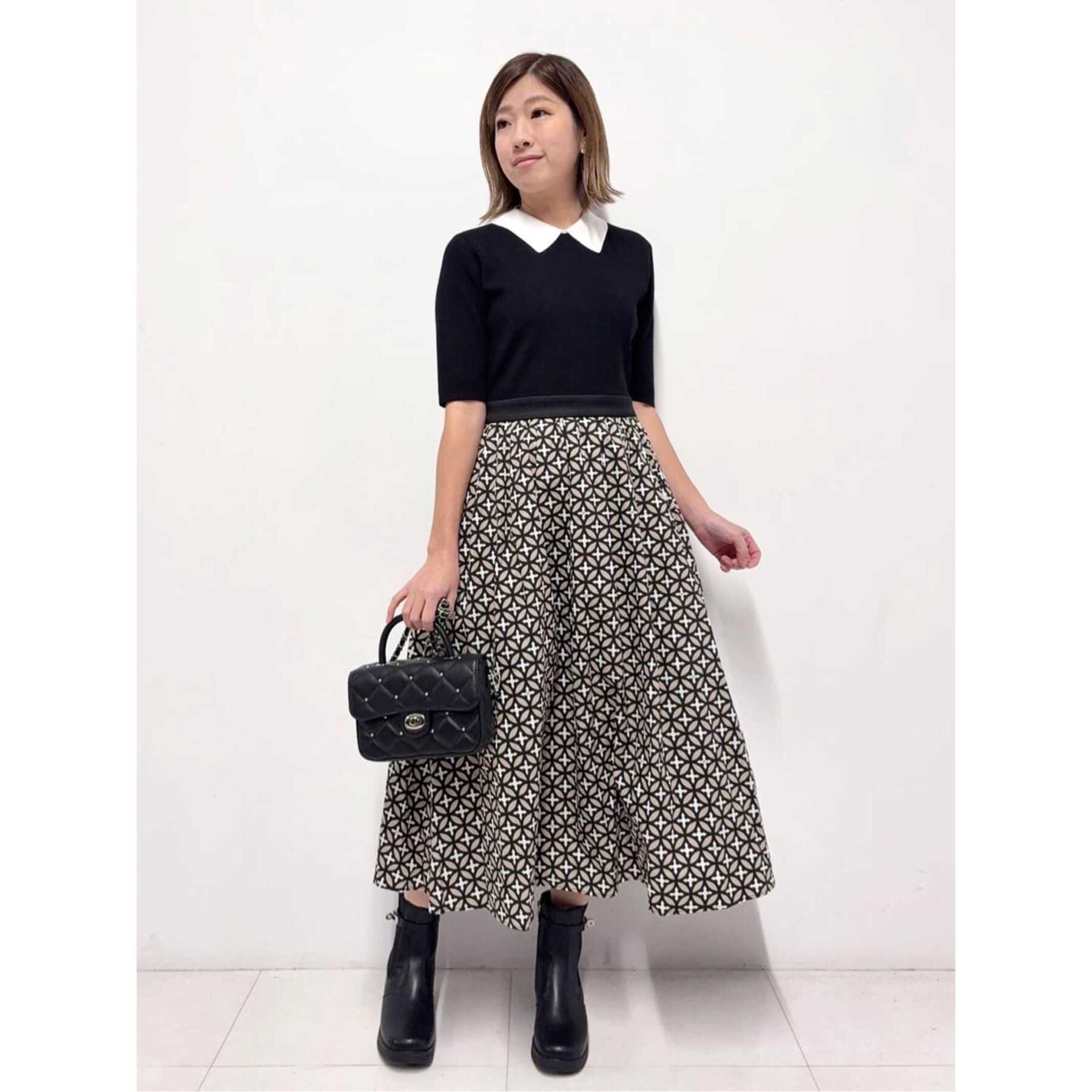 DRESSTERIOR「【ウォッシャブル】オーバーラップバイカラーニットコンビワンピース」|ワンピース|