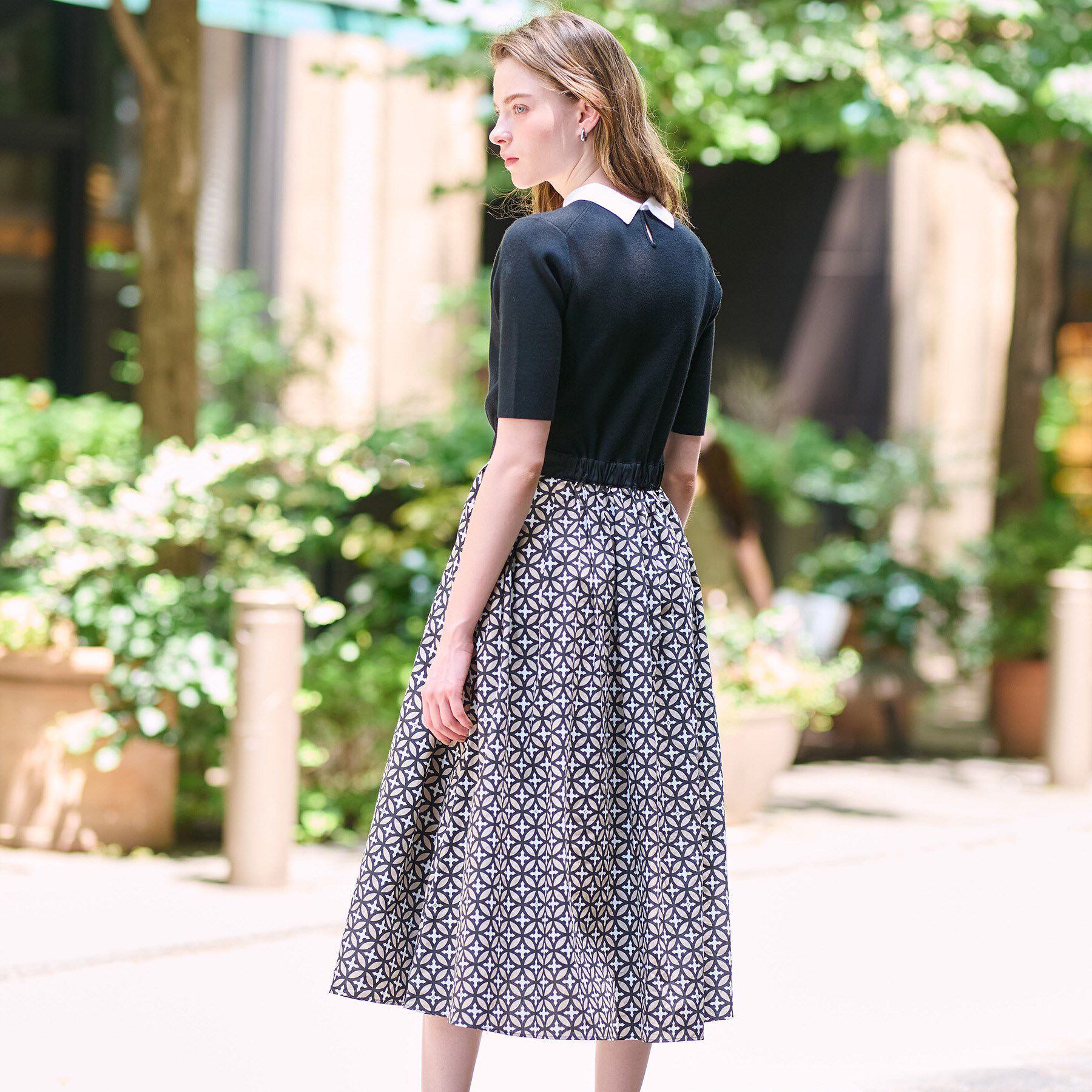 DRESSTERIOR「【ウォッシャブル】オーバーラップバイカラーニットコンビワンピース」|ワンピース|