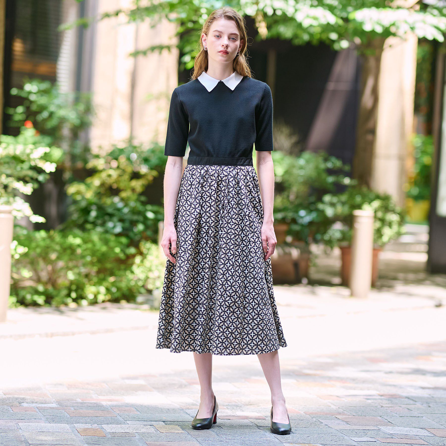 DRESSTERIOR「【ウォッシャブル】オーバーラップバイカラーニットコンビワンピース」|ワンピース|