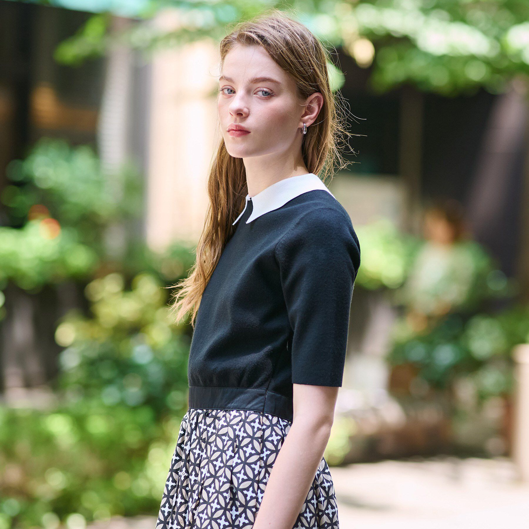 DRESSTERIOR「【ウォッシャブル】オーバーラップバイカラーニットコンビワンピース」|ワンピース|