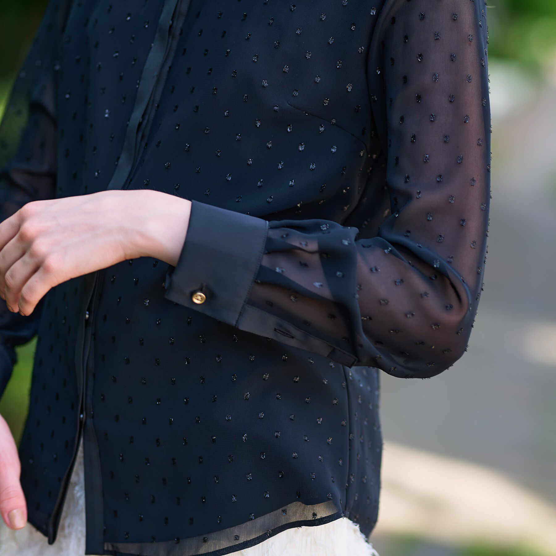 DRESSTERIOR「【洗える/シアー素材】フィルムドットクレリックブラウス」|シャツ・ブラウス|