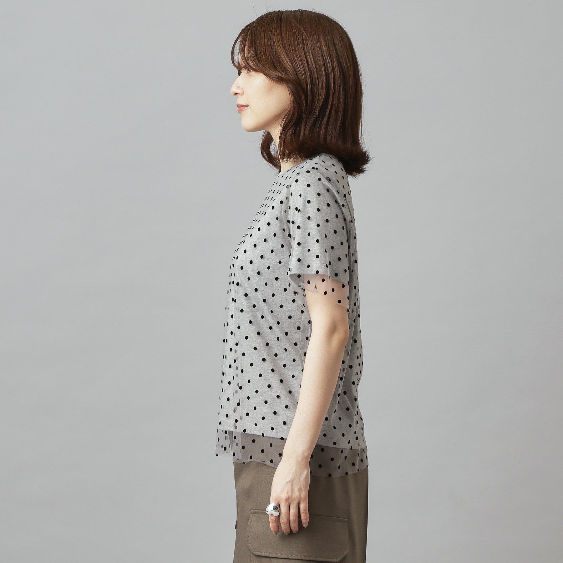 DRESSTERIOR「【洗える／シアー素材】ドットチュールレイヤードTシャツ」|Tシャツ・カットソー|