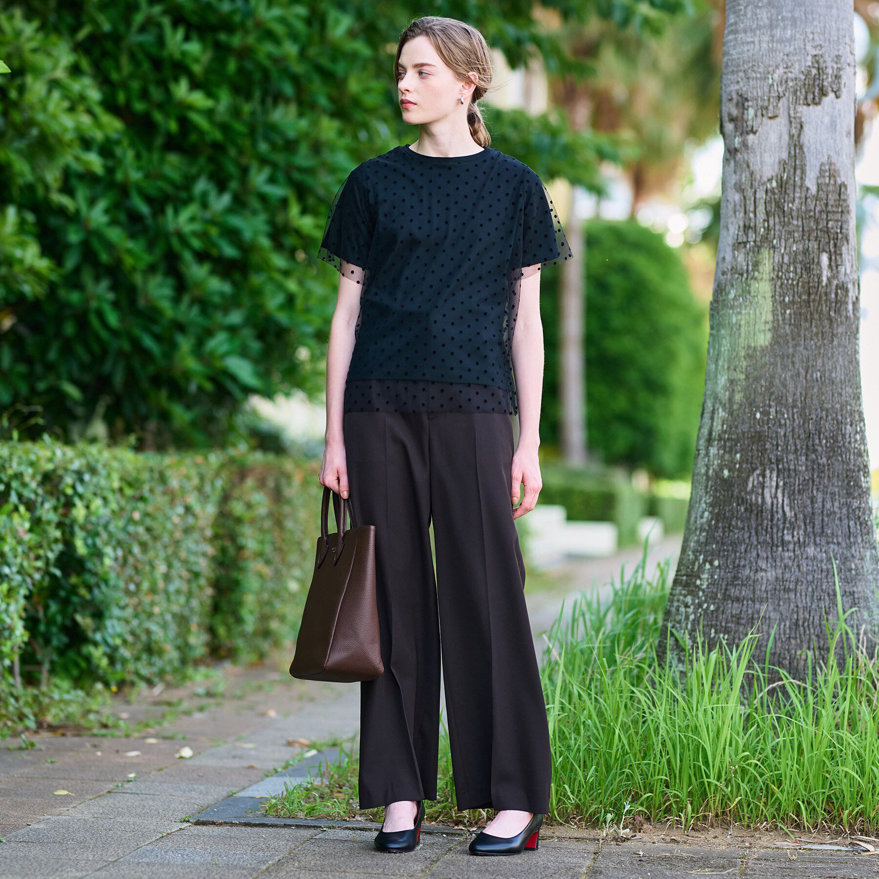 DRESSTERIOR「【洗える／シアー素材】ドットチュールレイヤードTシャツ」|Tシャツ・カットソー|