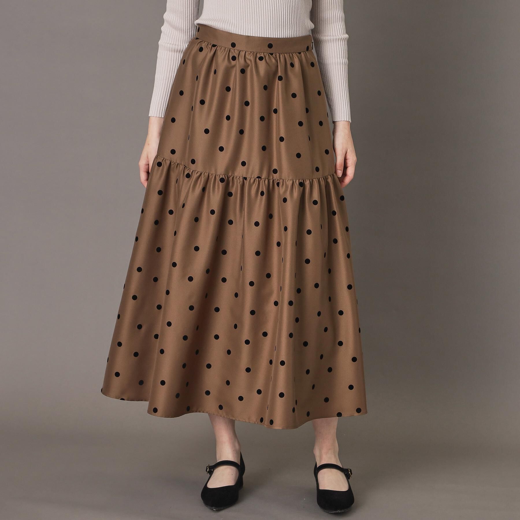 DRESSTERIOR「【CLASSY.掲載】フロッキードットスカート」|スカート|キャメルブラウン(1