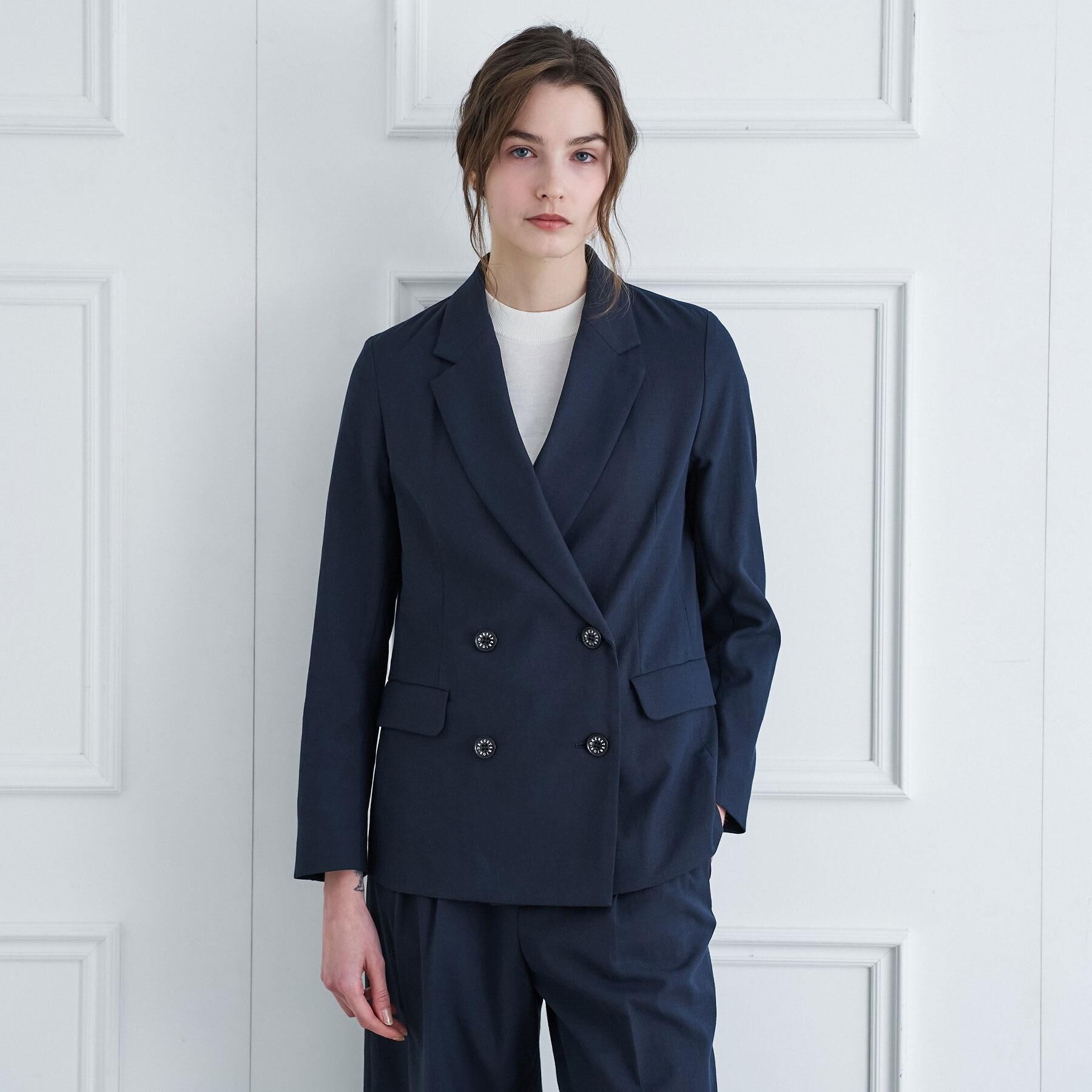 DRESSTERIOR「【セットアップ/可吸水速乾/ウォッシャブル】リネンブレンドオックスダブルジャケット」|テーラードジャケット|