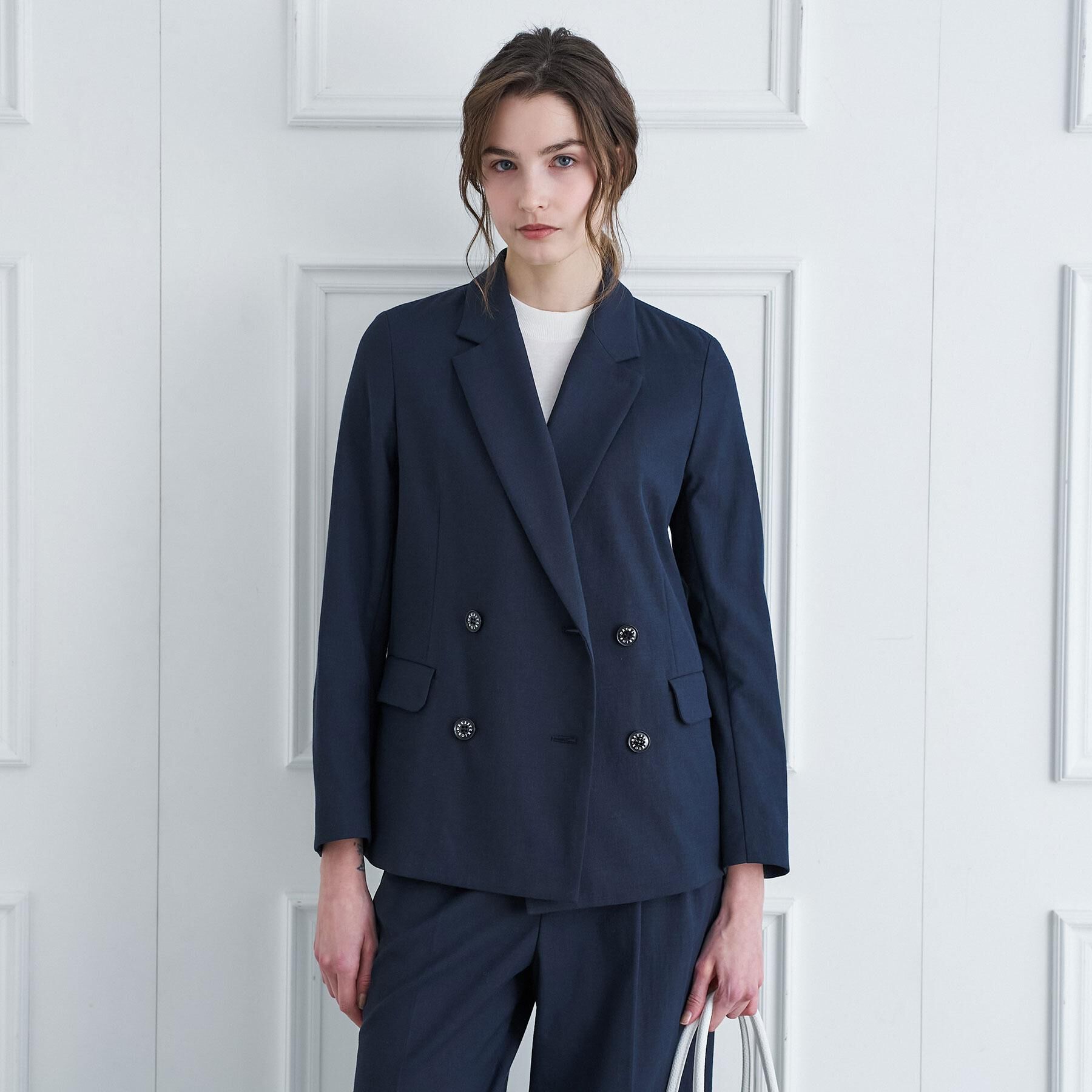 DRESSTERIOR「【セットアップ/可吸水速乾/ウォッシャブル】リネンブレンドオックスダブルジャケット」|テーラードジャケット|