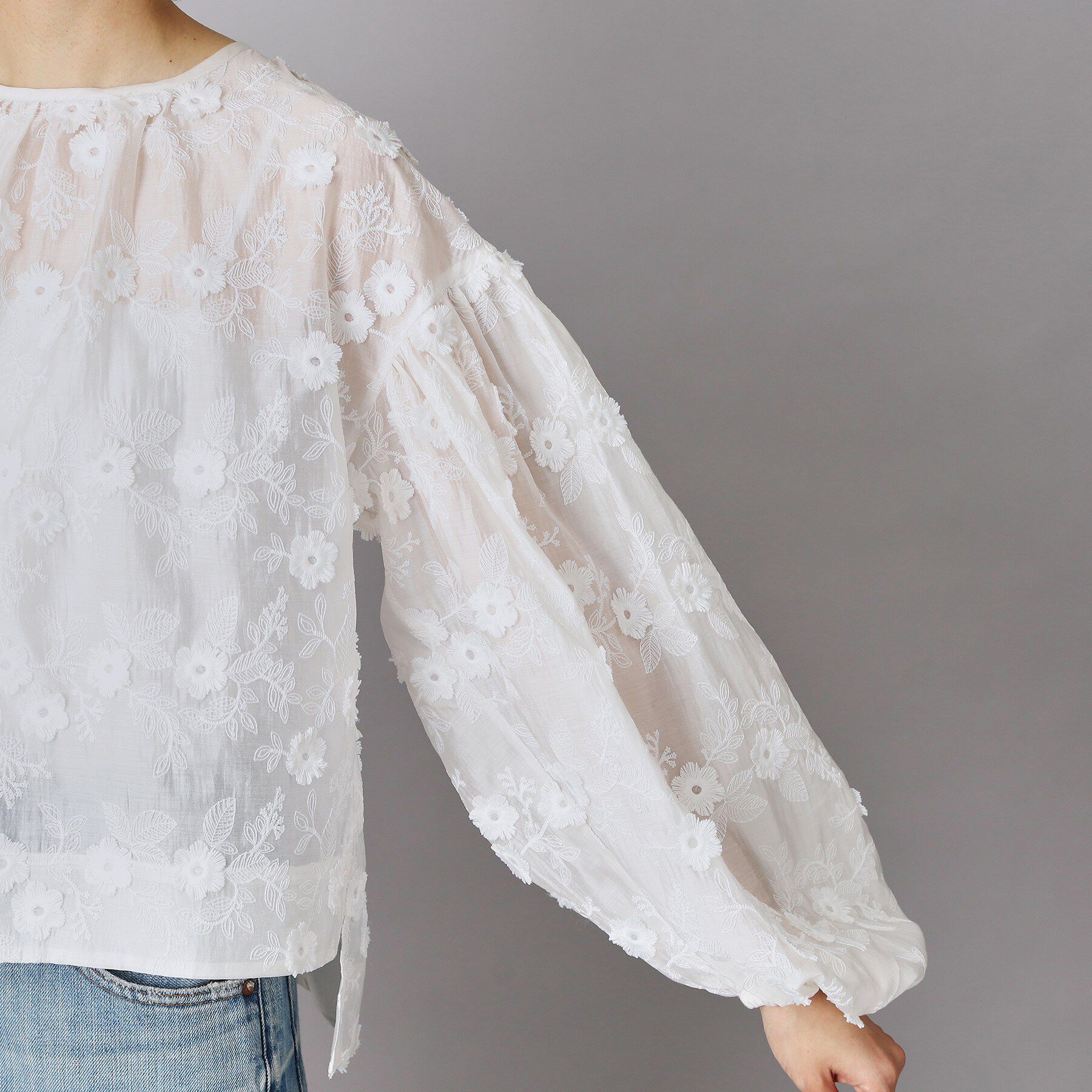 DRESSTERIOR「【着映え/ウォッシャブル】フラワーエンブロイダリーボリュームブラウス」|シャツ・ブラウス|